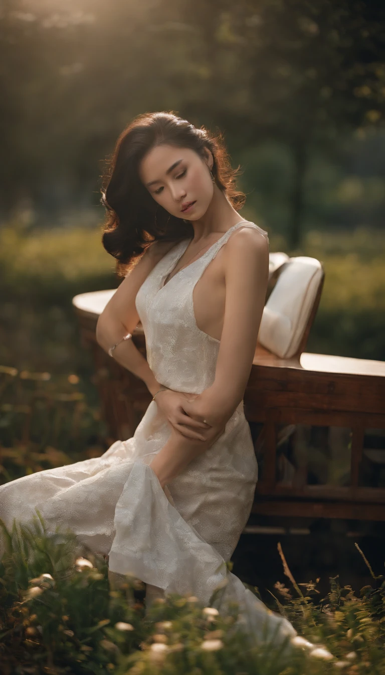 Master masterpieces,25-year-old Chinese woman, RAW photos,Normal shooting , realisticlying:1.5, 8k wallpaper, slender body, B cup breasts,Half of the breasts are exposed, The face is natural and realistic, digital SLR camera, Natural light, high high quality, White corset,White 7-point pants,White high heels,Look at the angle from the bottom up,full bodyesbian, parks