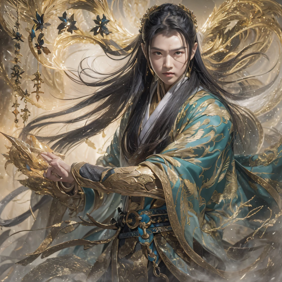 Qin Yu flew into the Immortal Demon Realm, Chance encounter with Liu Hanshu, He saw in him his former self, It was decided to take him as an apprentice, Teach him how to protect himself, But because of the Tibetan star map, He established relationships with the Liu family and the Jade Sword Sect, It opens with the death of Liu Hanshu, Qin Yu embarked on the road of confrontation with a strong enemy, Working hard, Make yourself stronger, Stick to your own core path of justice, I also want to protect the people I care about, The three brothers took off, And embarked on a long journey to find a good brother, Qin Yu, Where are Xiao Hei and Hou Fei（canyons）Climb the streets（Doomsday Stream）eyes filled with angry，He clenched his fists，Rush up，Deliver a fatal blow to your opponent，full bodyesbian，Full Body Male Mage 32K（Masterpiece Canyon Ultra HD）Long flowing black hair，Campsite size，zydink， The wounded lined up in the streets（canyons）Climb the streets， The scene of the explosion（canyons）， （Linen batik scarf）， Angry fighting stance， looking at the ground， Batik linen bandana， Chinese python pattern long-sleeved garment， canyons（Abstract propylene splash：1.2）， Dark clouds lightning background，Flour flies（realisticlying：1.4），Black color hair，Flour fluttering，rainbow background， A high resolution， the detail， RAW photogr， Sharp Re， Nikon D850 Film Stock Photo by Jefferies Lee 4 Kodak Portra 400 Camera F1.6 shots, Rich colors, ultra-realistic vivid textures, Dramatic lighting, Unreal Engine Art Station Trend, cinestir 800，Flowing black hair,（（（Jungle Canyon）））The wounded lined up in the streets（vale）Climb the streets，Movie master live image quality