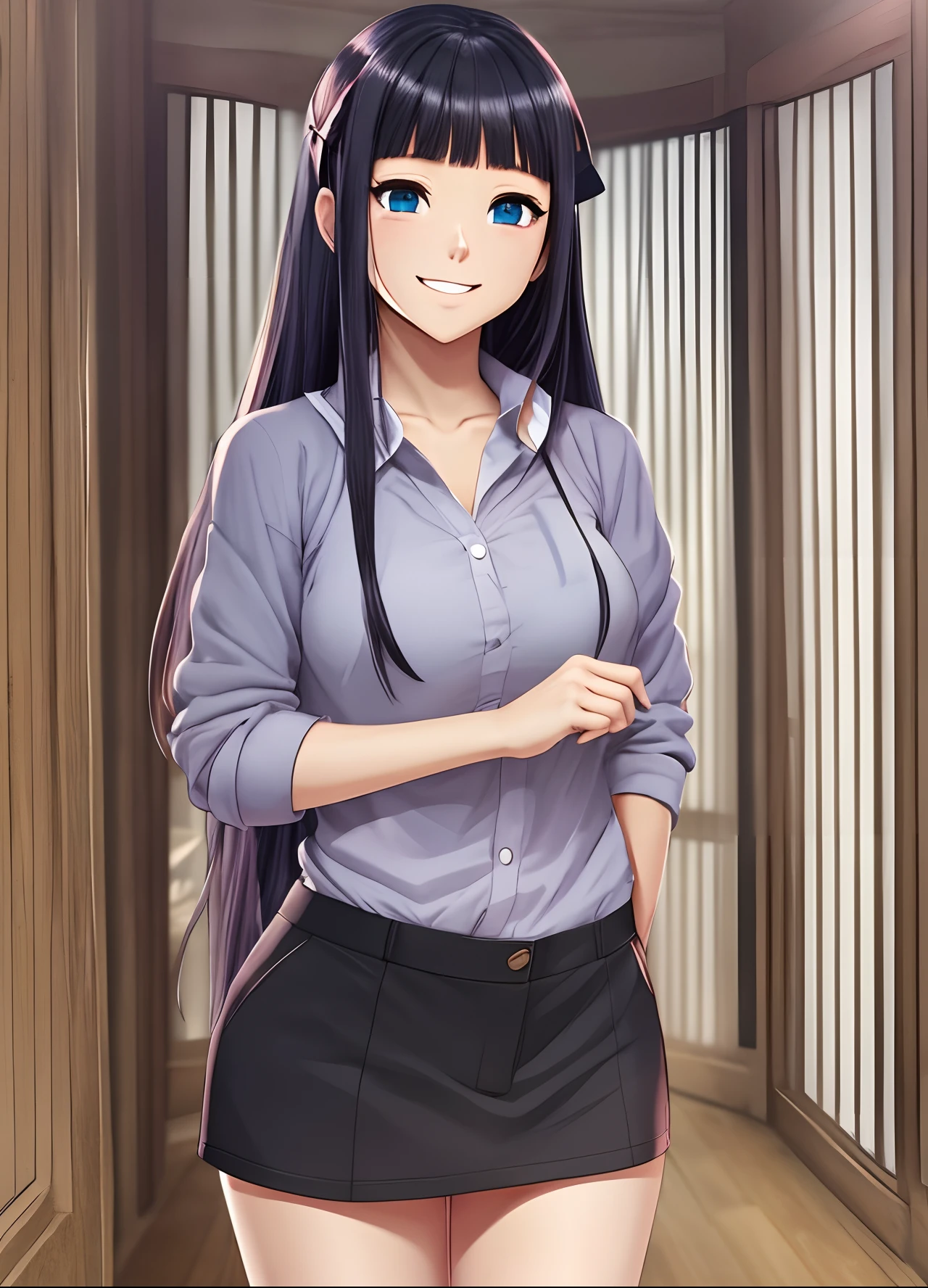 obra maestra excelente calidad hinata hyuga usando su ropa con escote pronunciado sonriente y sonrojada --auto --s2