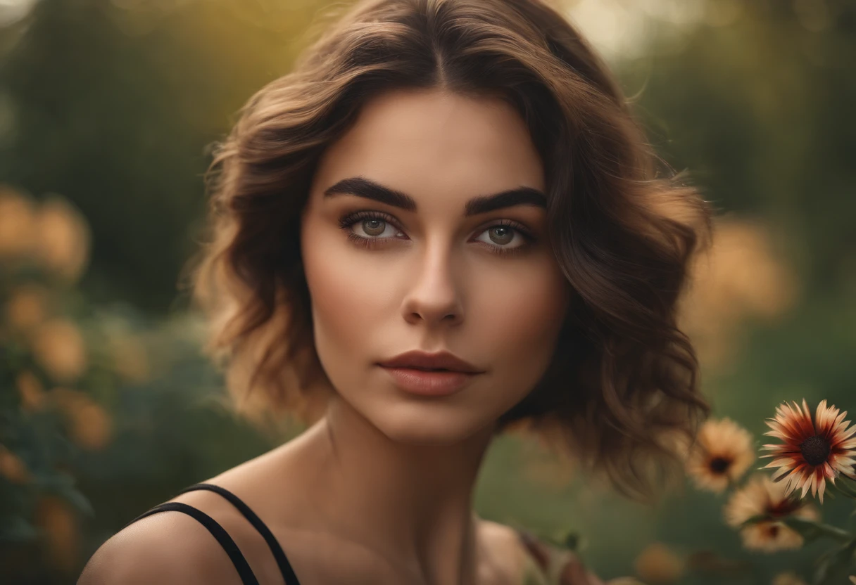 A girl in a garden,medium:illustration,beautiful detailed eyes,beautiful detailed lips,extremely detailed eyes and face,longeyelashes,highres,ultra-detailed,photorealistic,vivid colors,bokeh,portraits,warm tones,soft lighting