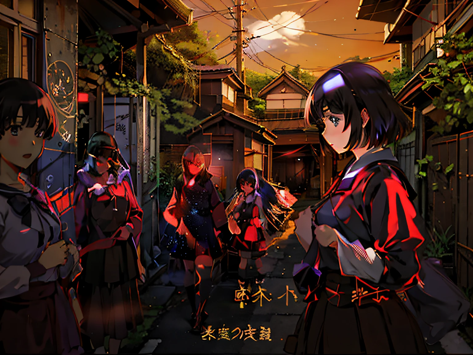 komono, anime big breast, s girl, Also, a beauty girl, higurashi, lilie, Japan countryside, the street, Twilight Hour, Cute drawing style