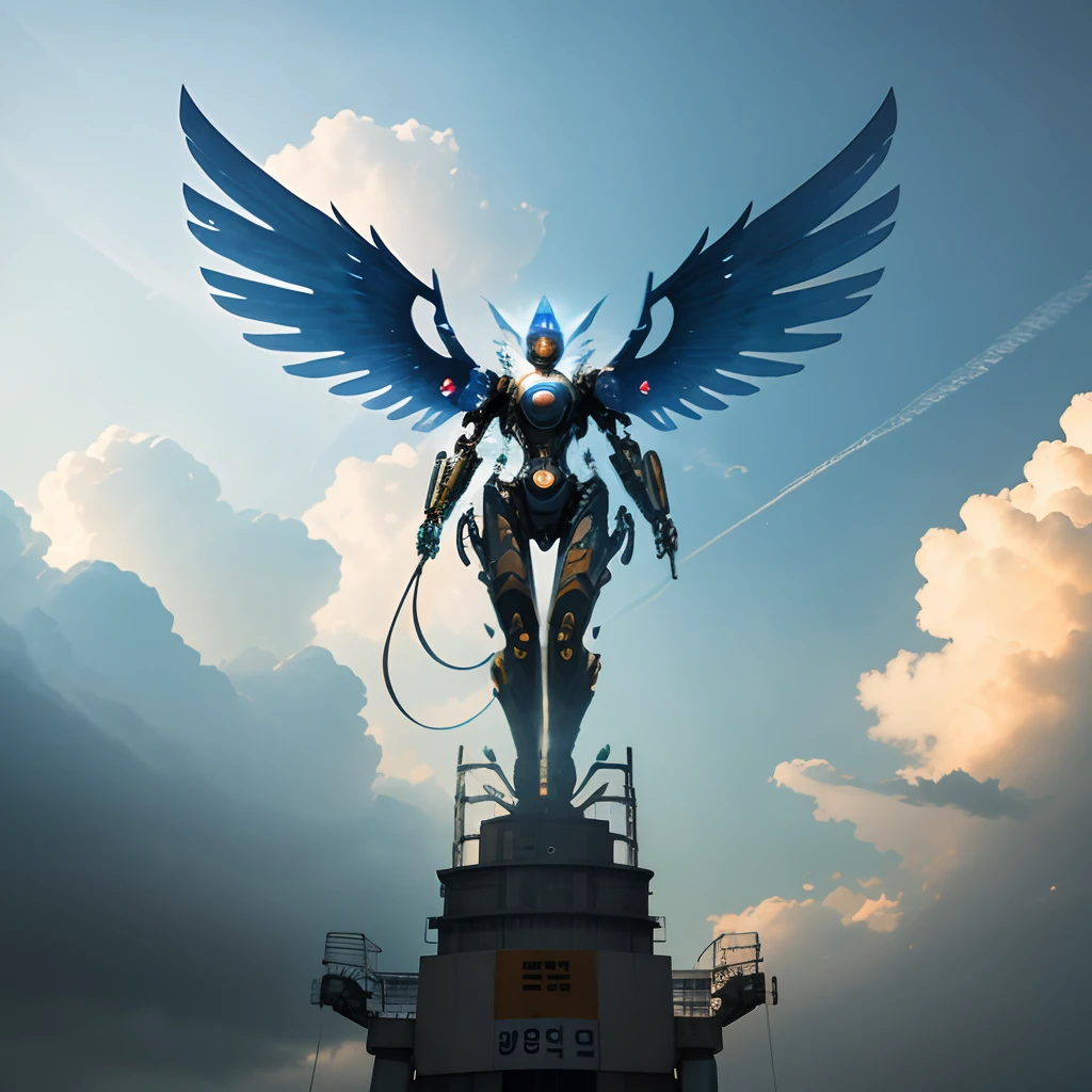A mechanical angel appears in the skies over Seoul
