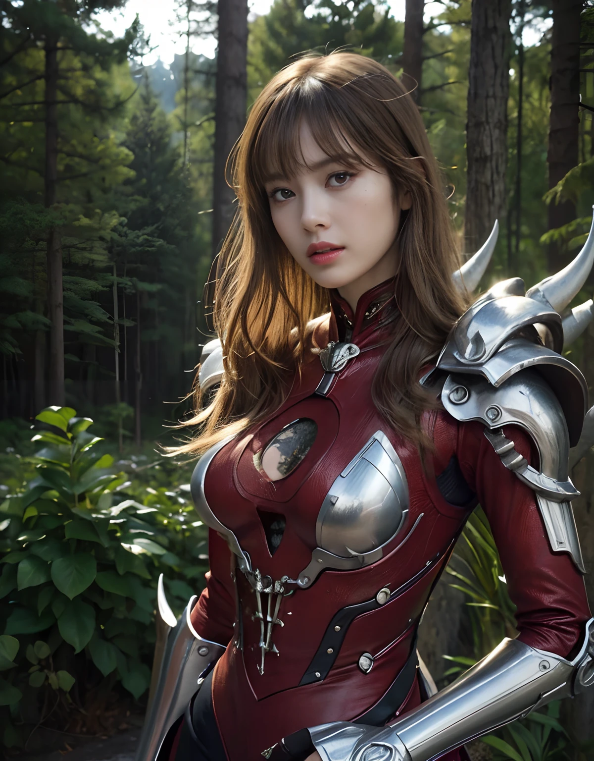 (1 Mechanical Girl)、top-quality、masterpiece、超A high resolution、(Photorealsitic:1.4)、Raw photo、1人、Fight mutants、glowy skin、(((1 Mechanical Girl)))、With a beautiful knife、(Yellow Metal Bodysuit)、(Kobold、ogre、Fierce battle with orcs),(Fight fiercely against aliens)、Precipitous cliffs、(beautiful forest background)、(Fighting Demonic Beasts)、(Small LED)、((super realistic details))、portlate、highly intricate detail、Realistic light、(Mystical expression),CGSoation Trends、(Strong giant demon beast background),globalillumination、Shadow、octan render、8K、ultrasharp、Colossal tits、Raw skin is exposed in cleavage、metals、Details of complex ornaments、Japan details、highly intricate detail、Realistic light、(Mystical expression),CGSoation Trends、Red Eyes、radiant eyes、Facing the camera、neon details、(Mechanical limbs)、(blood vessels connected to tubes)、Mechanical vertebrae attached to the back、mechanical cervical attaching to neck、(Wires and cables connecting to the head)、Gundam、Small LED、,Mechanical thighs、Toostock、(Hands are also made of machines)、(Attack of the Monster Beasts)、