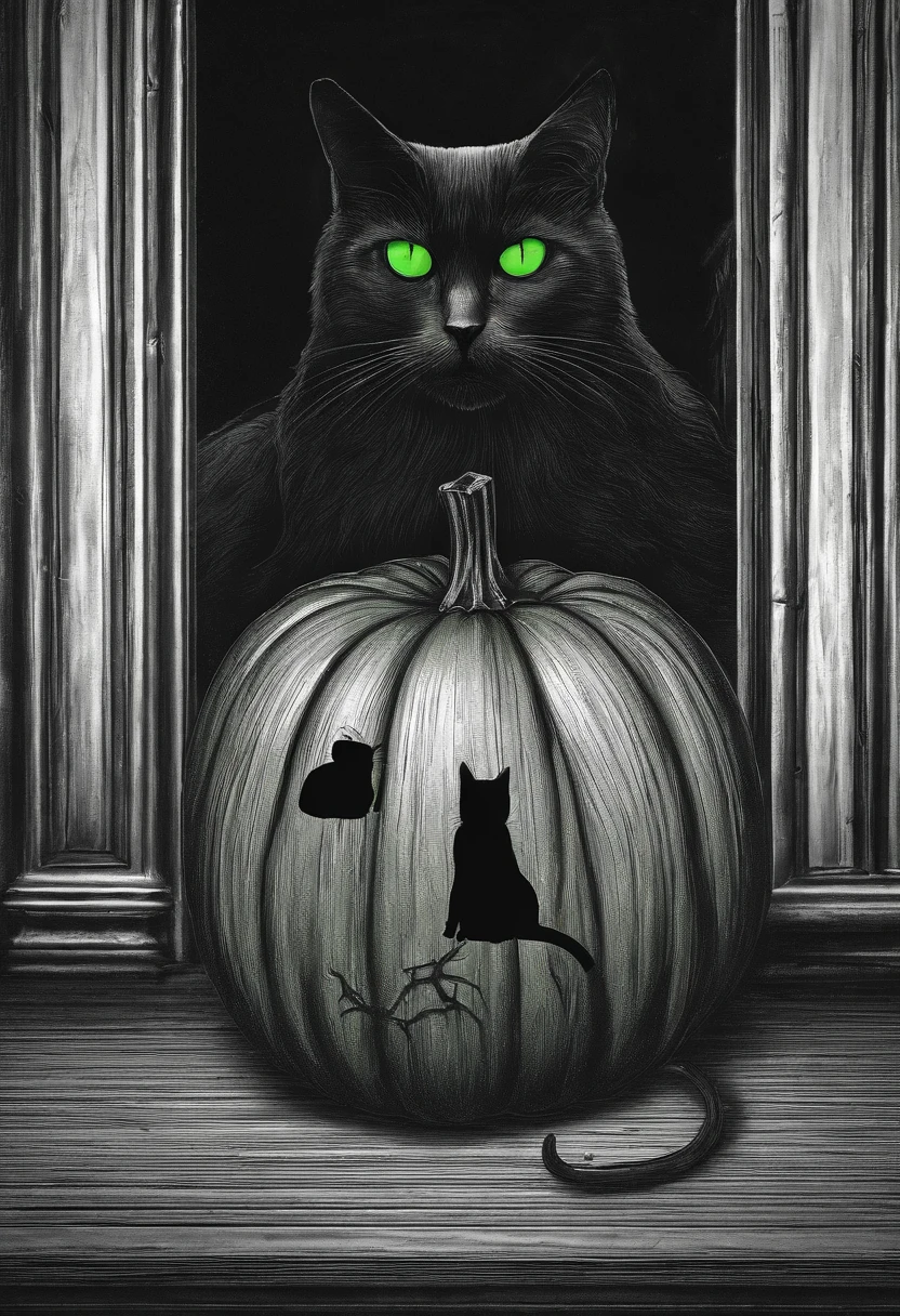 Retro halloween coffee poster en tonos grises