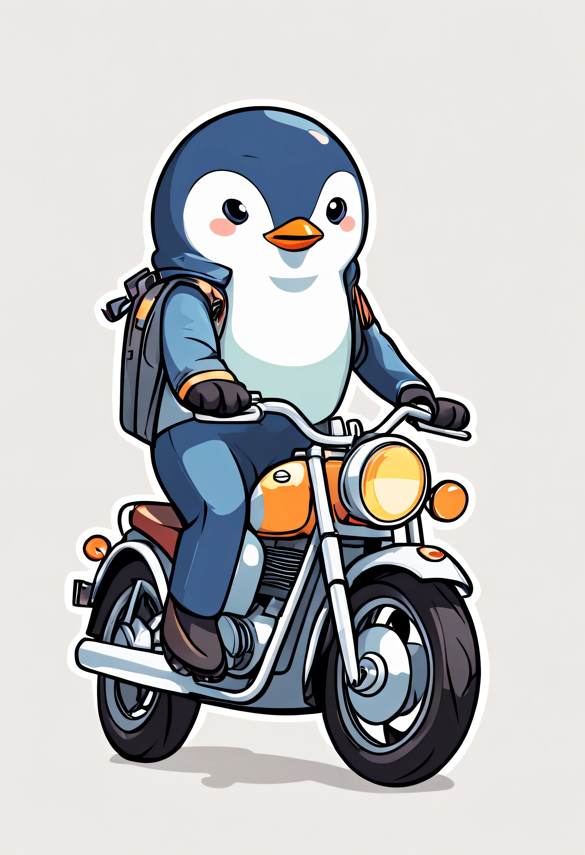 (((illustratio)))、((simple))、((a sticker))、((Design drawings))、Little penguin on motorcycle