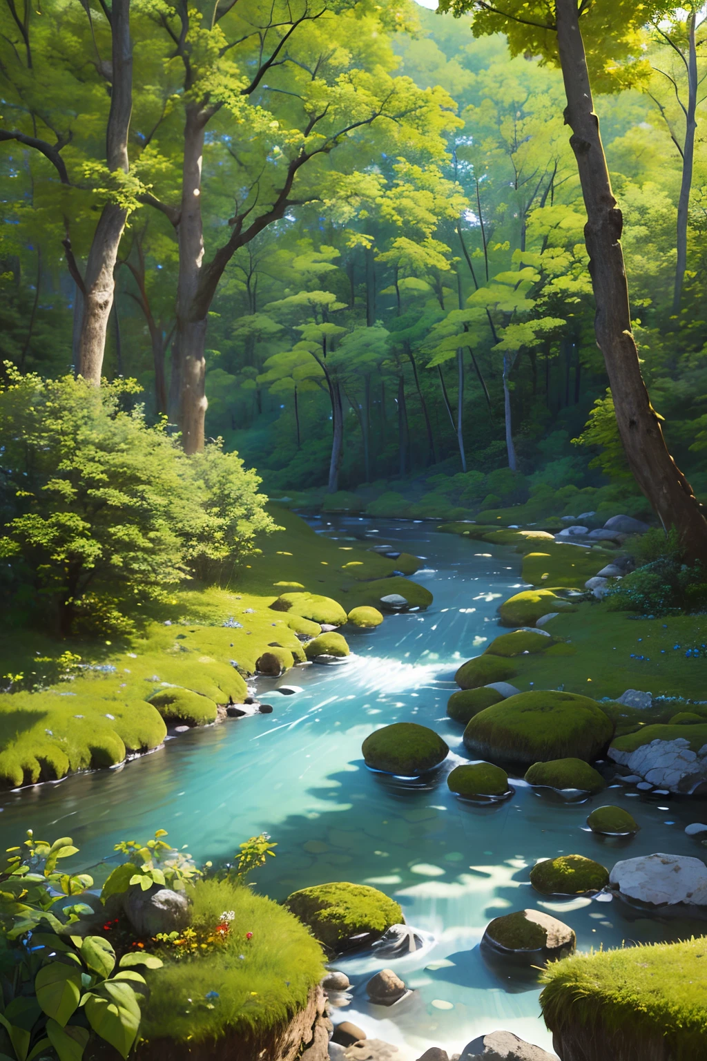 (Masterpiece, Best Quality, High Quality, Highres:1.4), Detailed, Extremely Detailed, Ambient Soft Lighting, 4K,

Outdoors, (Nature, Oak Forest:1.2), (Rocks:1.2), Mountais, Flowers, Plants, small river, birds and squirells, butterflies