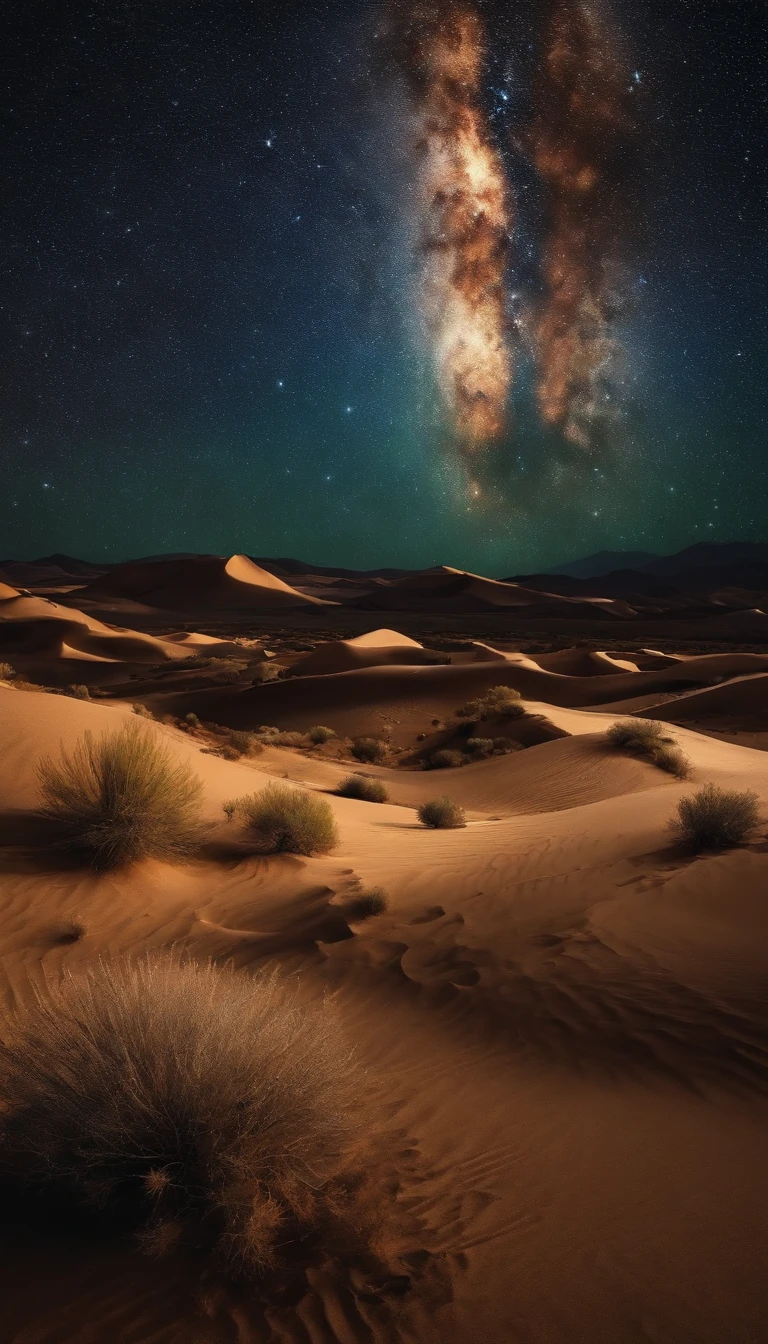 breath taking,Van Gogh-style starry sky in the quaint night sky,Calm desert,Spreading,