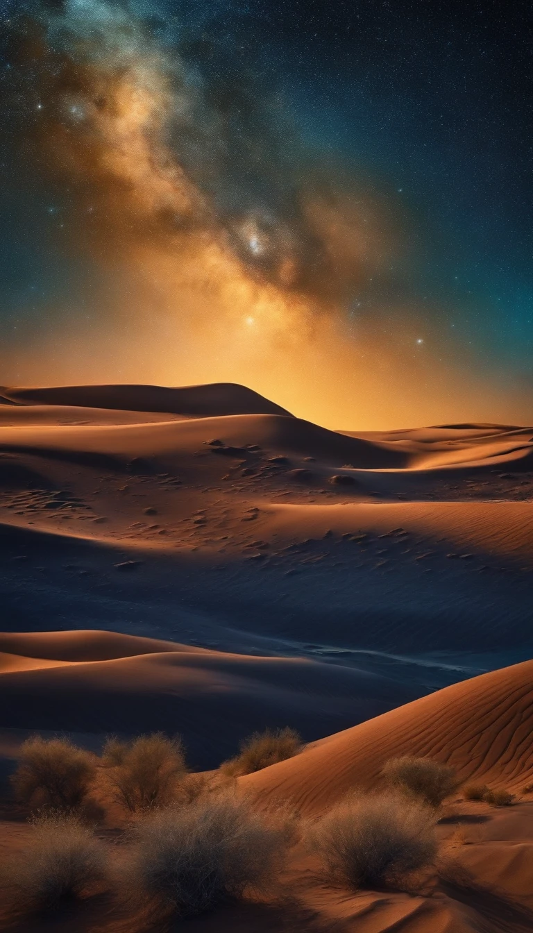 breath taking,Van Gogh-style starry sky in the quaint night sky,Calm desert,Spreading,