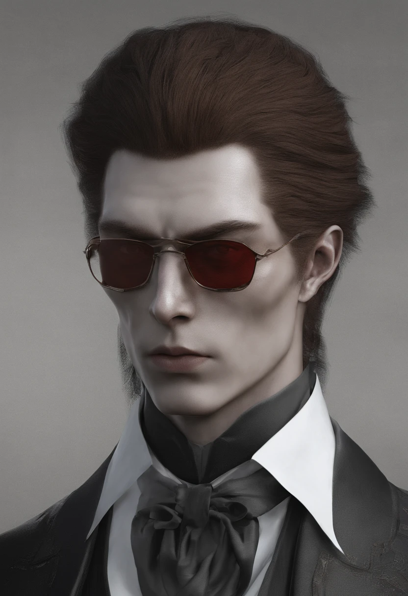 short detailed hair, Pale golden eyes, pan，Male gentleman，professor，male people，The scholar，Bust with brown-red hair, Hairline, Silver glasses, hyper HD, 校服, white skinned, wisdom，High detail