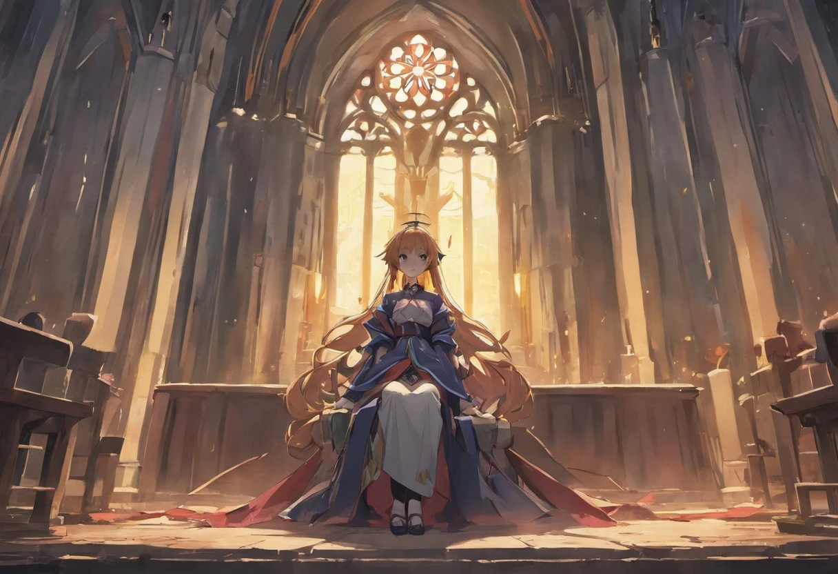 japanese, pencil drawing, roughly sketched, loose lines, brushed lines, outline drawing, beautiful thin lines, intriguin correct anathomy, academic drawing, elaborate, perfect composition, two-point perspective, 1 anime girl sitting on a rubble, inside church, ruined church, sketch, black and white, interesting, amazing, high res, detailed, professional lighting, no other humans, detailed inside, fantasy themed church, broken church, rubbles