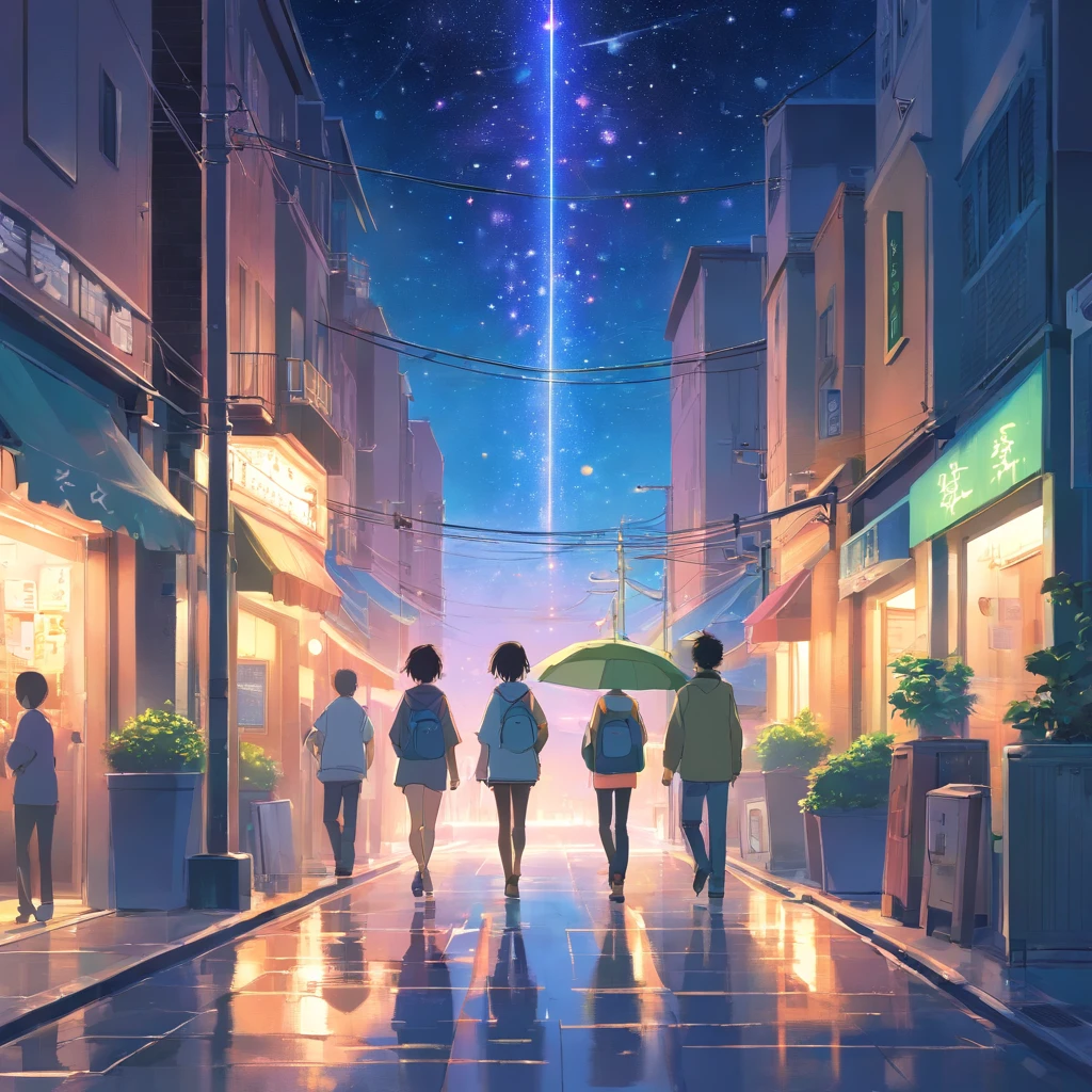 Solitude,Adults strolling the streets,down and out,The lighting is dim,looking at the stars