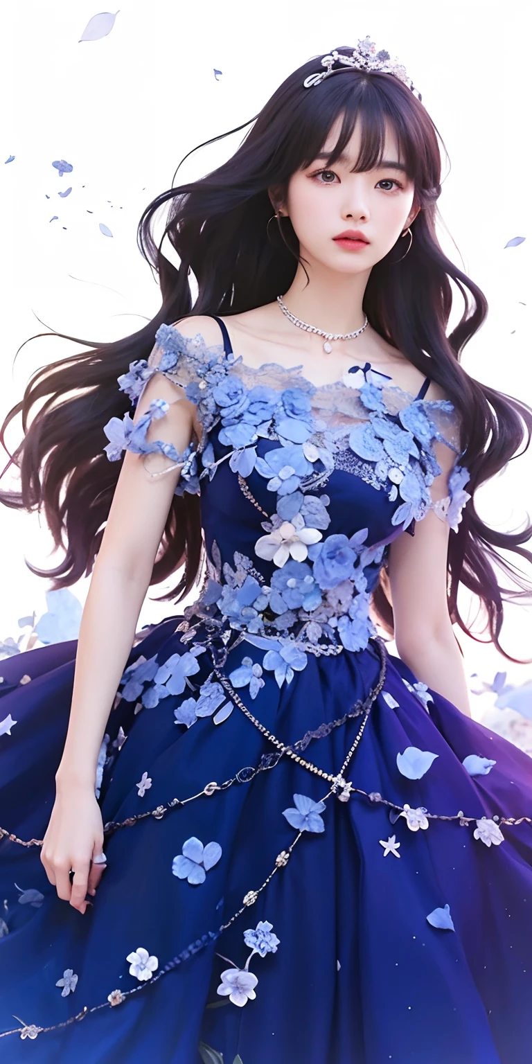 1girl,black hair, long hair blue clothes, ultra detailed