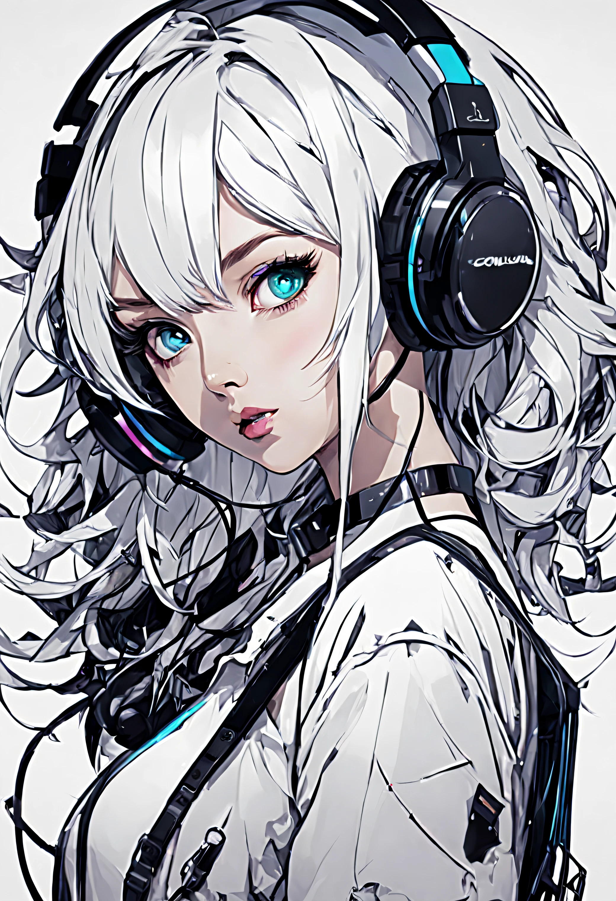 image、Convoluted、Design drawings、cyberpunked、Beauty wearing headphones、