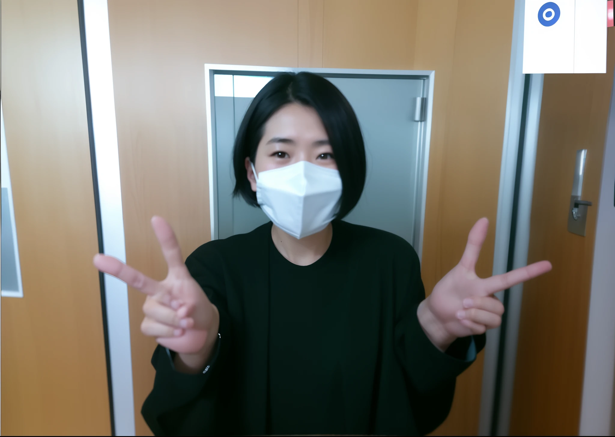 barechested、Wear a face mask、Woman making peace sign with hand, Wearing a mask, chiho, tsutomo nihie, wearing all black mempo mask, eiko ishioka, Chiho Ashima, Shiori Teshirogi, by Oka Yasutomo, Sui Ishida, harumi, blog-photo, with kitsune mask, Fubuki、realisitic