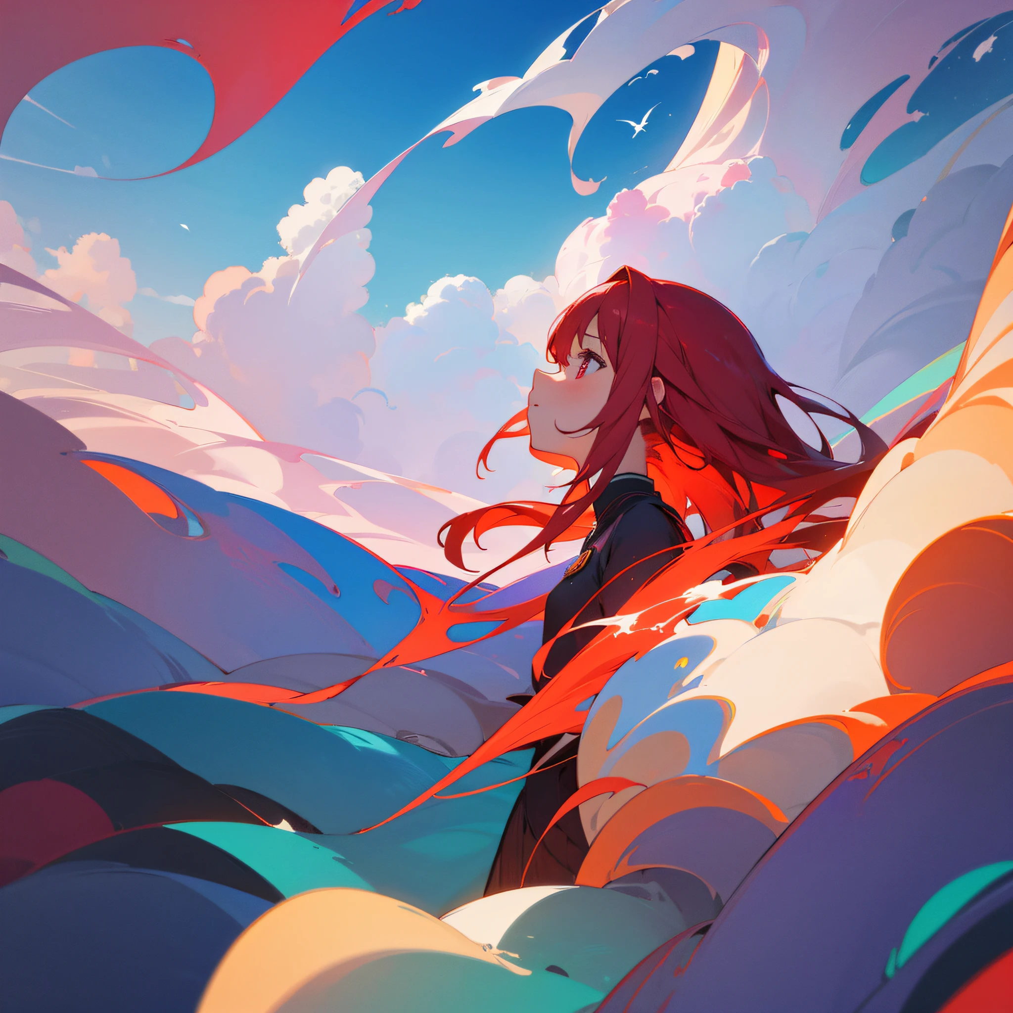masterpiece、top-quality、4K、1girll、profile、illustratio、colourfull、white backgrounid、enticing、magia、Fantasia、Red-haired