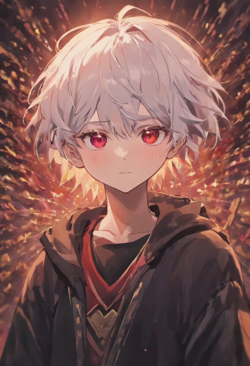 best quality,ultra-detailed,realistic:1.37,homem,white hair, red eyes, black shirt,detailed eyes and face,sharp focus,casual expression,vivid colors,studio lighting,portrait