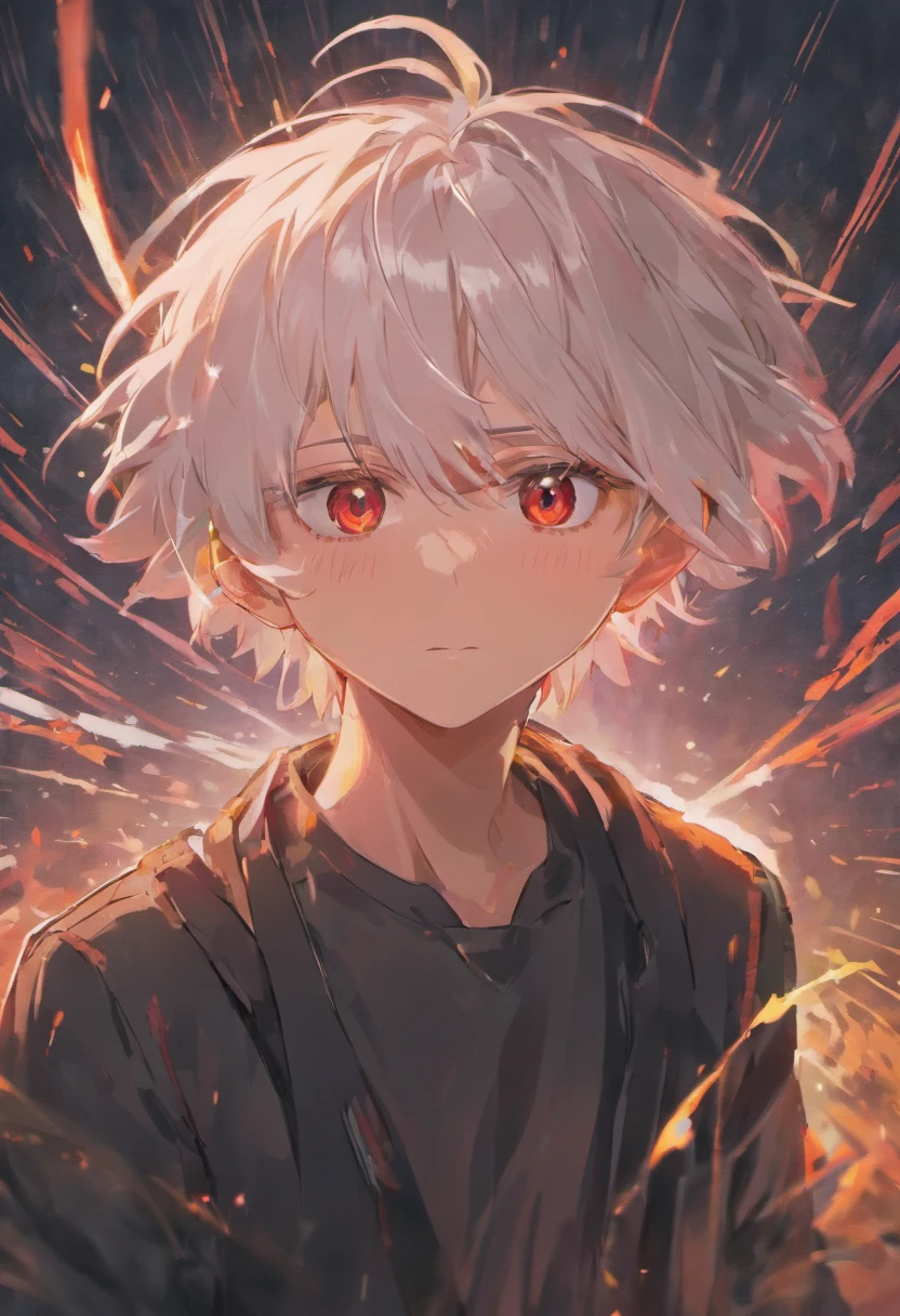 best quality,ultra-detailed,realistic:1.37,homem,white hair, red eyes, black shirt,detailed eyes and face,sharp focus,casual expression,vivid colors,studio lighting,portrait