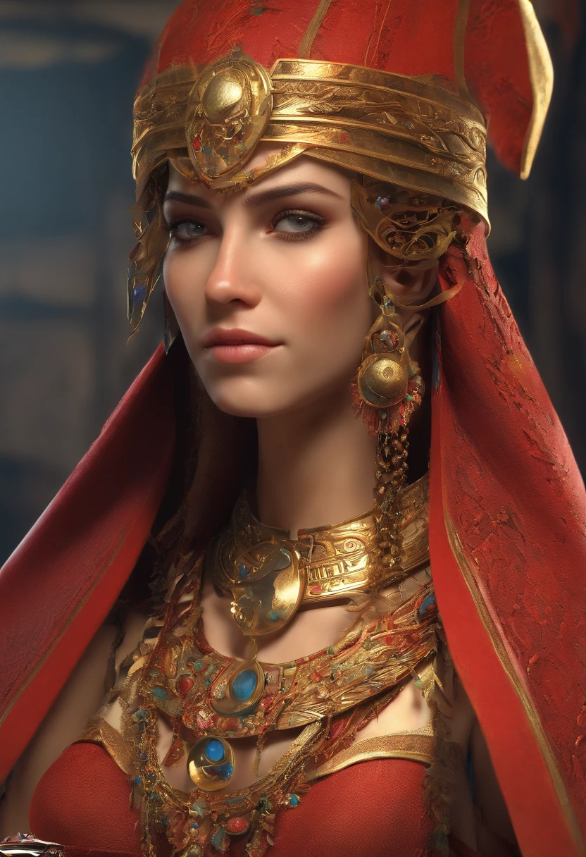 best quality,Meisterwerk,Masterpiece Portrait,Komplizierte Details,Episches Licht,Hirngespinst,Verliese & Drachen,retro,Priester,Dark Elf,1girls,Holztisch,Kneipe,graue Haut,An elegant smile,schielen,Close-up portrait of a Mycenaean female drow person, wearing golden jewelry, Spinnen:0.9, Weblinks:1.0, Hirngespinst, Volumetrische Beleuchtung, Konzeptzeichnung, Pinselstrich-Stil, ArtStation, laufend, Highly detailed, Bild von Greg Rutkowski