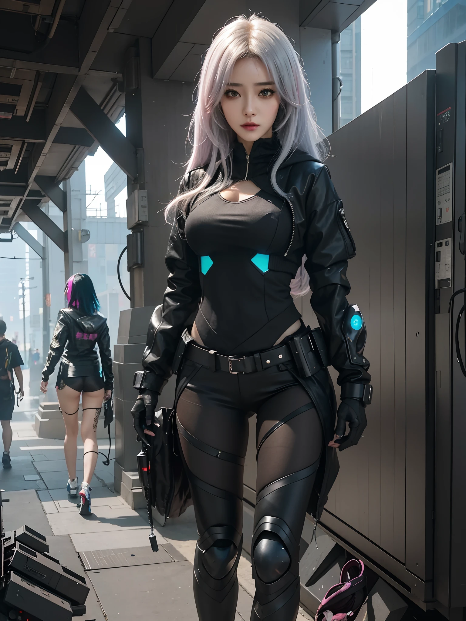 arafed woman wearing a black mask and a black jacket, beautiful cyberpunk girl face, cyberpunk anime girl in hoodie, cyberpunk anime girl, hyper-realistic cyberpunk style, dreamy cyberpunk girl, female cyberpunk anime girl, digital cyberpunk anime art, artwork in the style of guweiz, anime cyberpunk art, by Yang J, has cyberpunk style, cyberpunk face