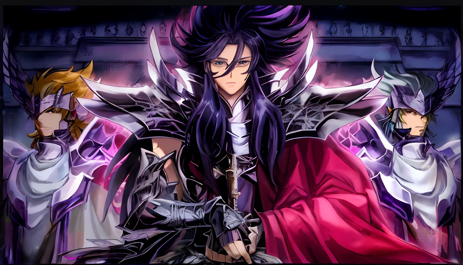 um grupo de personagens de anime com cabelos longos e roxos, Deus masculino bonito da morte, Saint Seiya, Anime Wallaper, epic anime fantasy, anime em estilo fantasia, top 25 fantasy anime series, anime de fantasia bonito, hd Anime Wallaper, anime de fantasia, Anime Tribal Boy com cabelo longo, the former demon king, knights of zodiac girl, night core