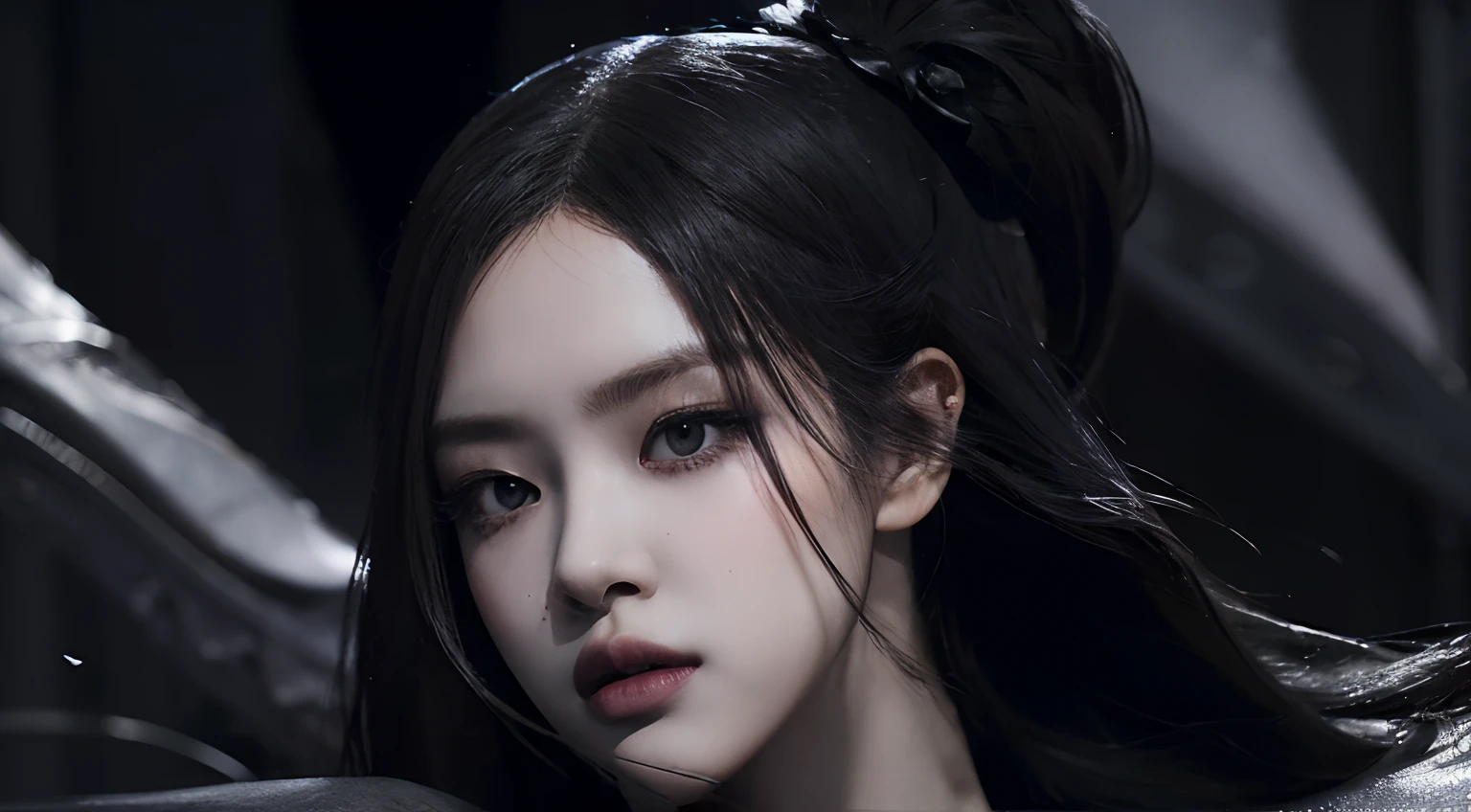 (best quality, highres),black dress,black hair,black petals,black theme,no lights,black ninja,dark shadows,dramatic atmosphere,exquisite details,perfect composition,subtle textures,contrasting colors,sleek design,graceful movement,sharp edges,emotive expression,extraordinary pose,mysterious aura,striking contrast,modern art style,intense emotions,masterful brushstrokes,vibrant black tones,sophisticated elegance,fierce and powerful,mesmerizing intensity,artistic vision,black abyss,illusion of depth,enigmatic beauty,ethereal presence,impressive artwork,hauntingly beautiful, dark theme, black background, black rose, dark ninja, intense gaze, flowing dress, detailed facial features, long eyelashes, contrast, fine details, dramatic atmosphere, gothic style, intense emotions, monochrome color palette, captivating setting, haunting beauty, artistic photography, everything is black