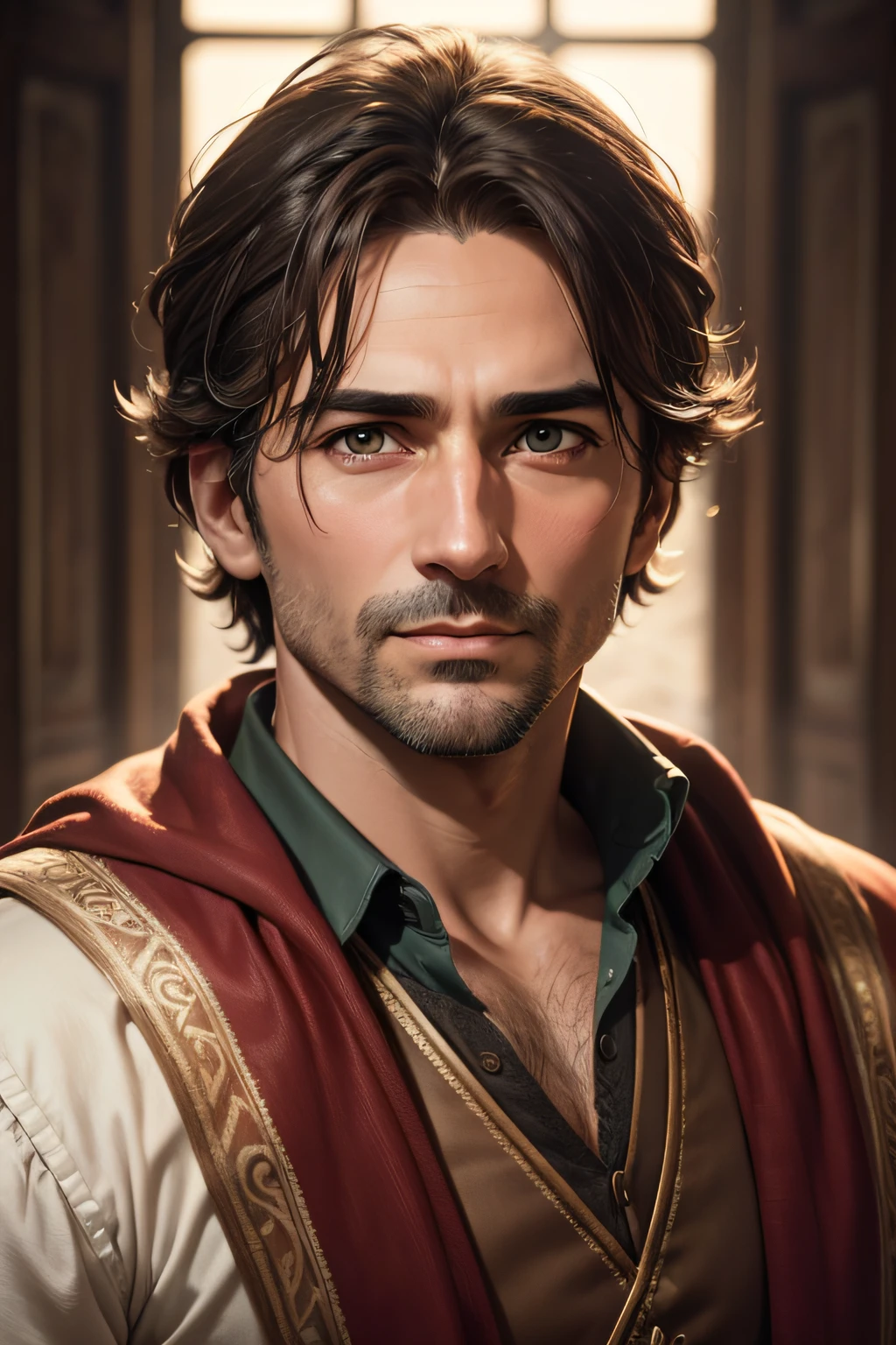 Face of 40 year old romantic man from the times of Romeo, looking at the camera, high resolution photo