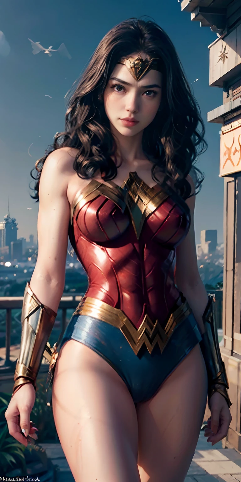wearing wonder_woman_cosplay_outfit, in front of a sky, 
good hand, 4k, high-res, masterpiece, best quality, head: 1.3, ((Hasselblad photography)), finely detailed skin, sharp focus, (cinematic lighting), night, soft lighting, dynamic angle, [:(detailed face: 1.2): 0.2], medium breasts, out, (cameltoe:1.4)