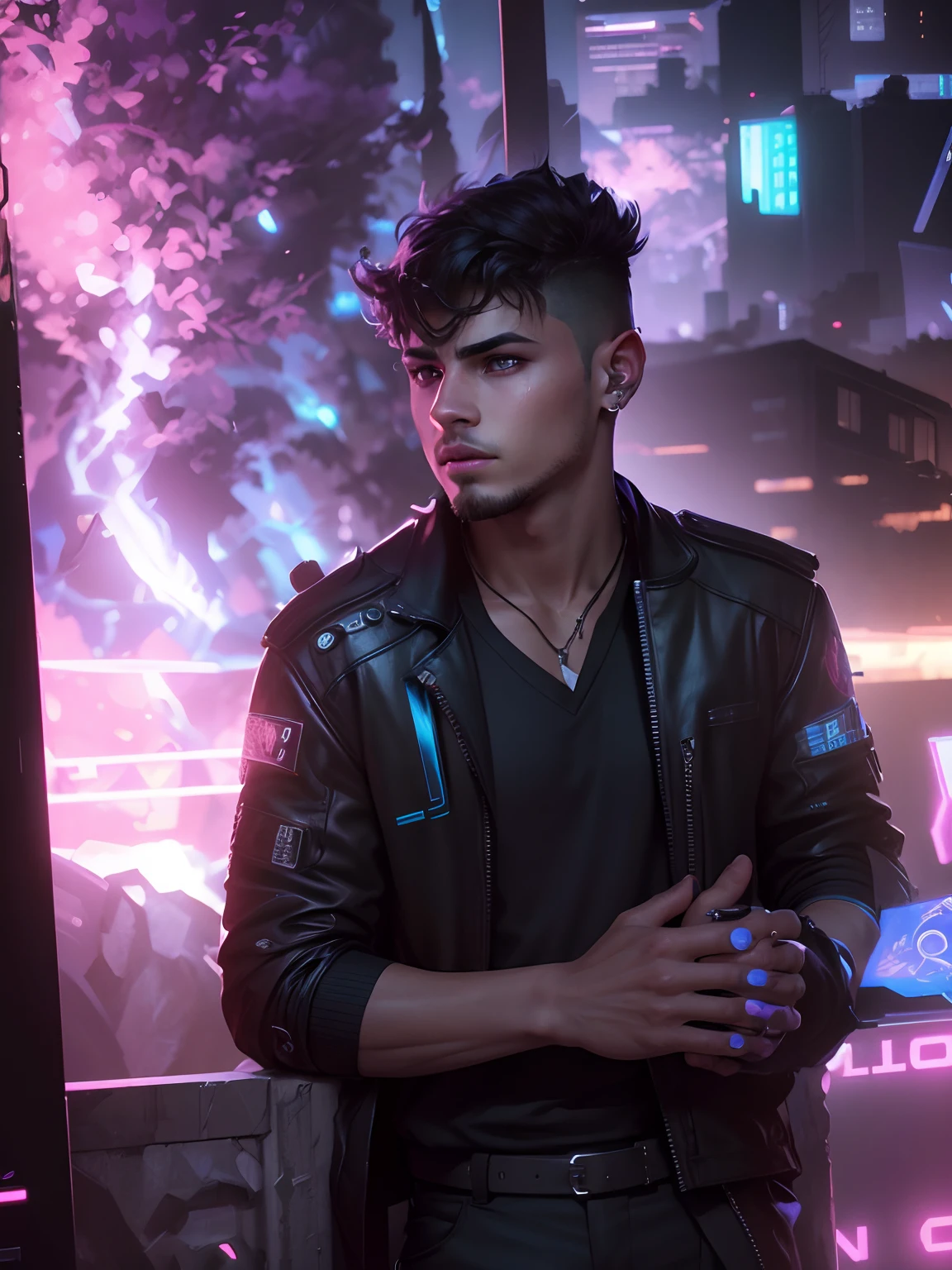 Change background cyberpunk hansome boy. realistic 8k ultra realistic.