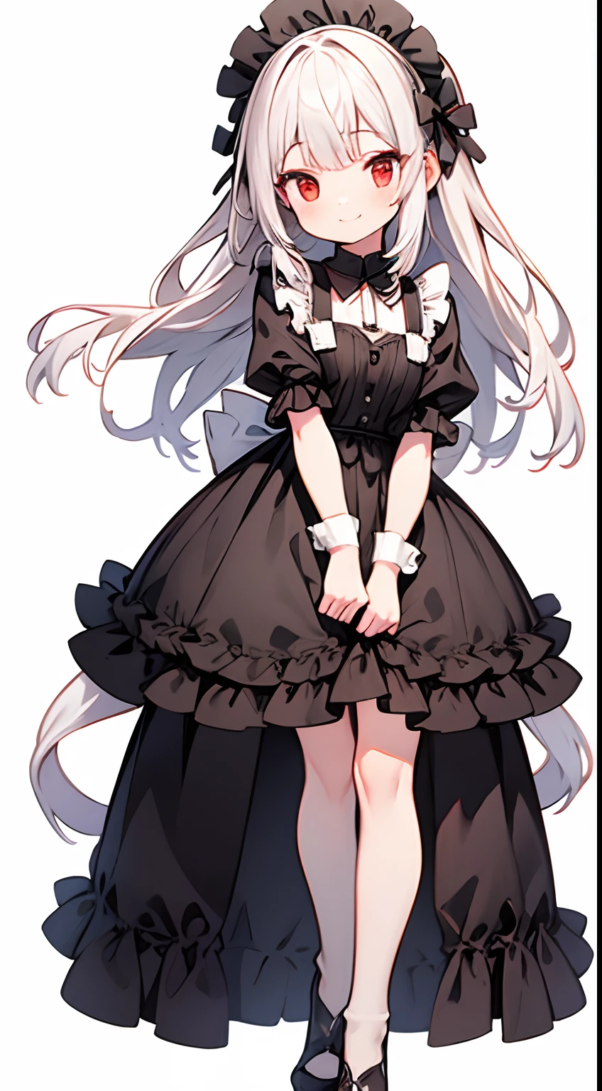 masutepiece, Best Quality, Ultra-detailed, kawaii, Cute, lovely, Extremely detailed, 4K, 8K, Best Quality, Beautiful, Anime style,Full body up, A ****************, Lori, Solo, Maids,****ta,magical ***********,Beautiful white hair,Beautiful red eyes, Beautiful eyes,Yumekawa,White-skinned,Fluffy long hair,  slim, slender, Smile