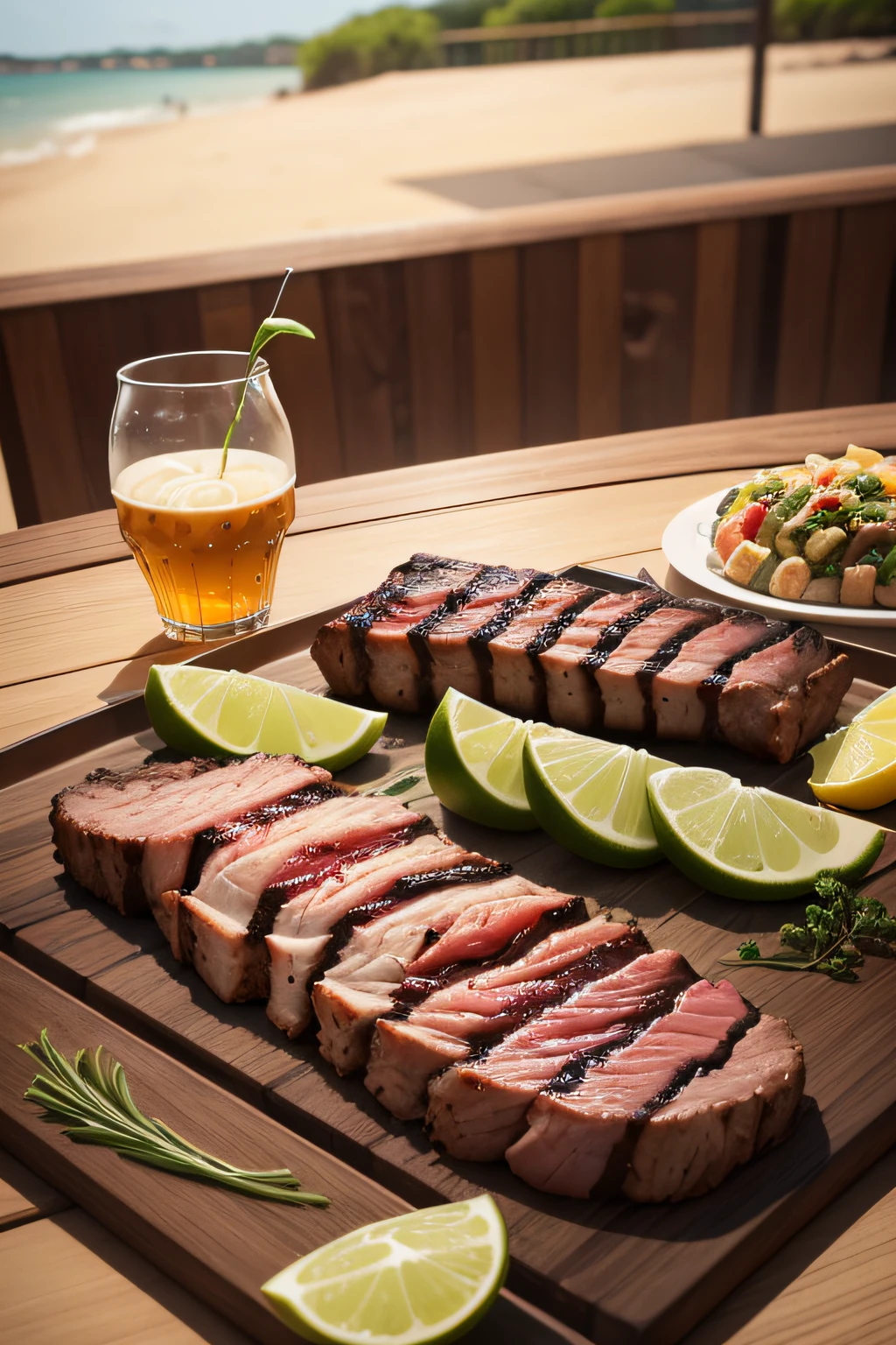 Crie um convite para um churrasco onde as pessoas devem trazer sua bebida e a sua carne com a data do dia 27/10. No convite, coloque uma churrasqueira como plano de fundo, carnes e bebidas.