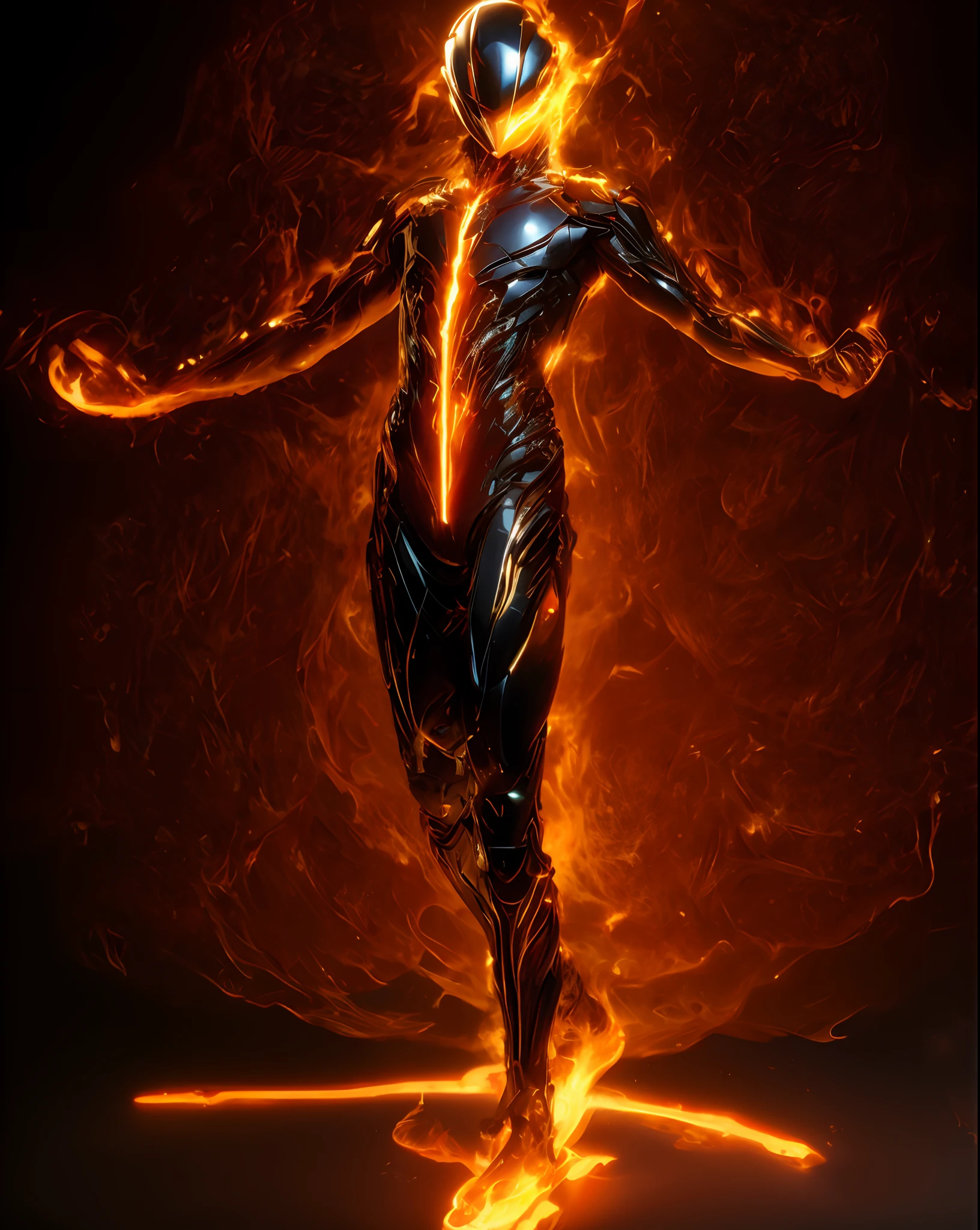 (absurdres, highres, ultra detailed), masterpiece, best quality, a boy with in black outfit, red cape, wizard, solo, handsome, short hair, red hair, vibrant red eye, glowing eye, glow effect, finely eye, detailed face, red flame, spark, swirl, isolated land background, from below, look down, look at viewer, cowboy shot, (perfect helmet), (perfect flaming aura)