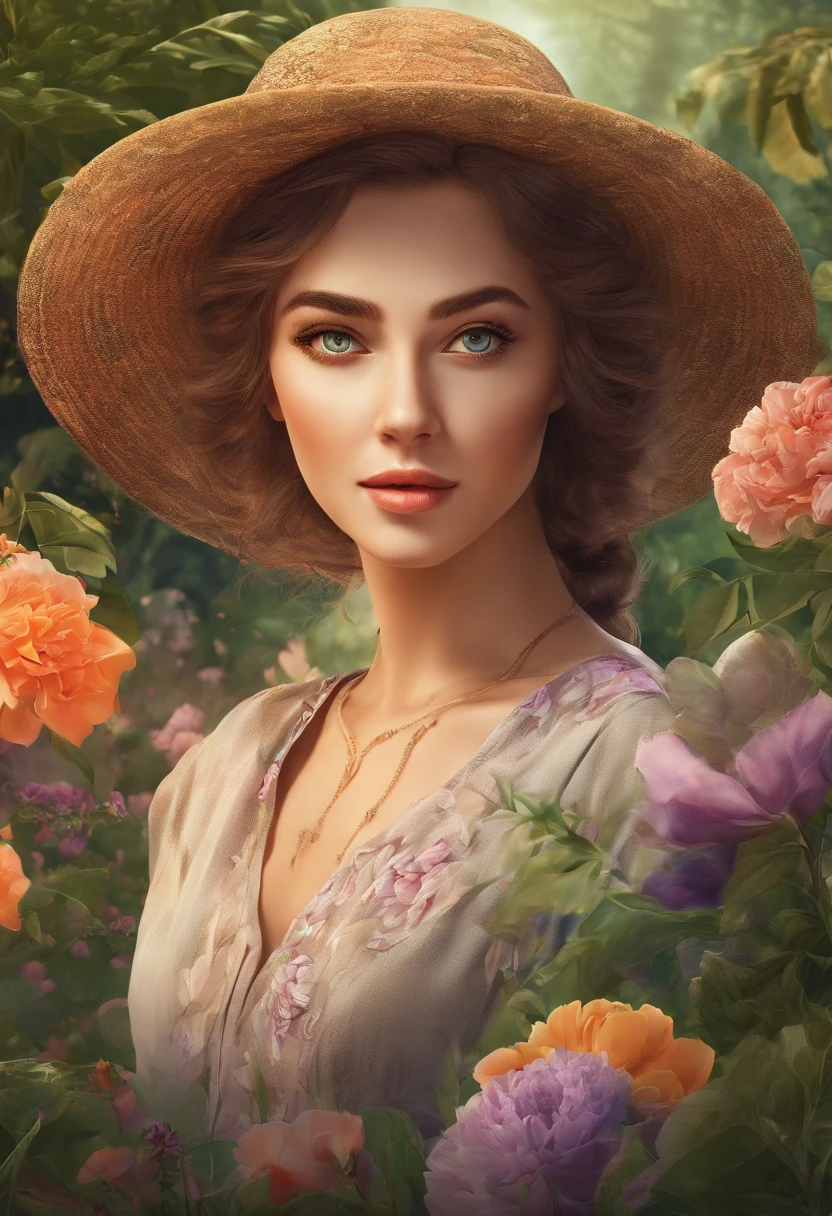 A girl in a garden,medium:illustration,beautiful detailed eyes,beautiful detailed lips,extremely detailed eyes and face,longeyelashes,highres,ultra-detailed,photorealistic,vivid colors,bokeh,portraits,warm tones,soft lighting