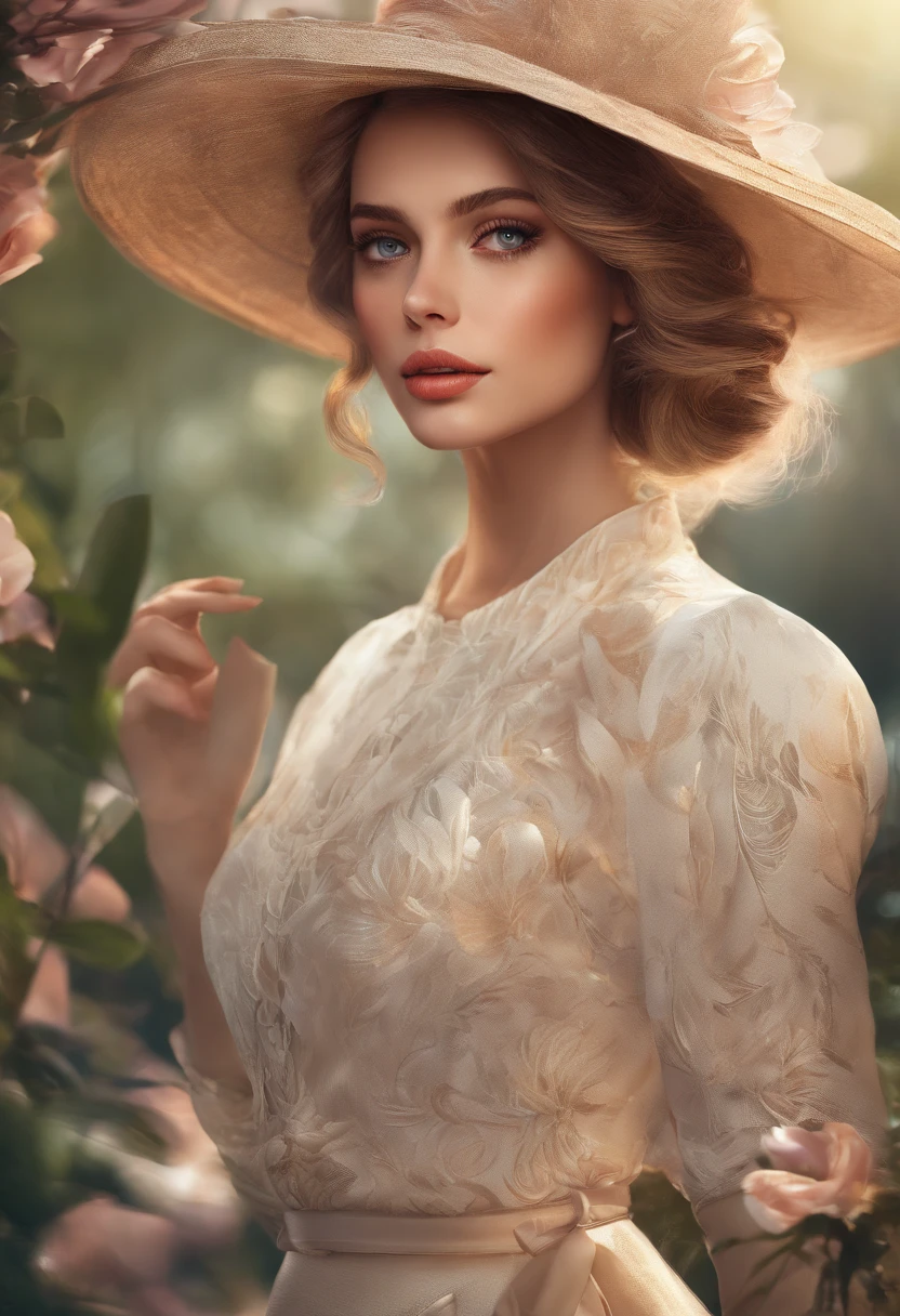 A girl in a garden,medium:illustration,beautiful detailed eyes,beautiful detailed lips,extremely detailed eyes and face,longeyelashes,highres,ultra-detailed,photorealistic,vivid colors,bokeh,portraits,warm tones,soft lighting