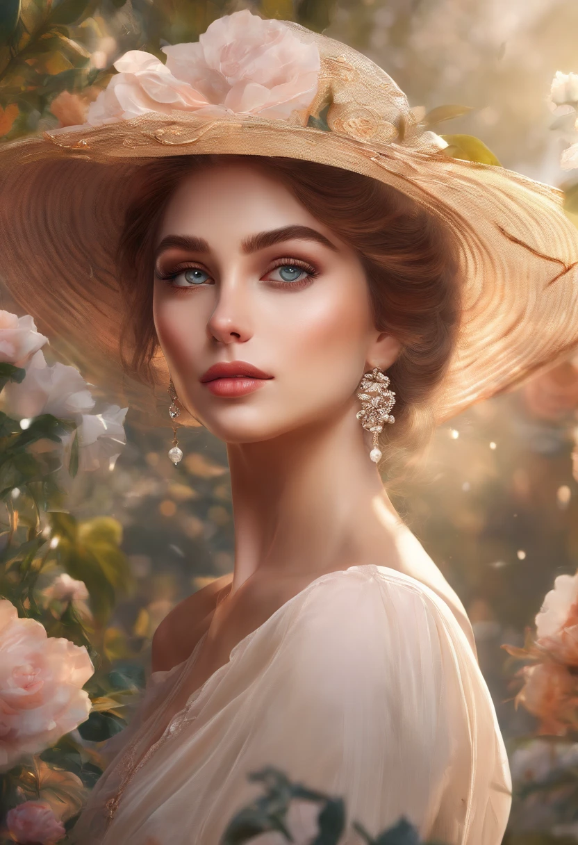 A girl in a garden,medium:illustration,beautiful detailed eyes,beautiful detailed lips,extremely detailed eyes and face,longeyelashes,highres,ultra-detailed,photorealistic,vivid colors,bokeh,portraits,warm tones,soft lighting