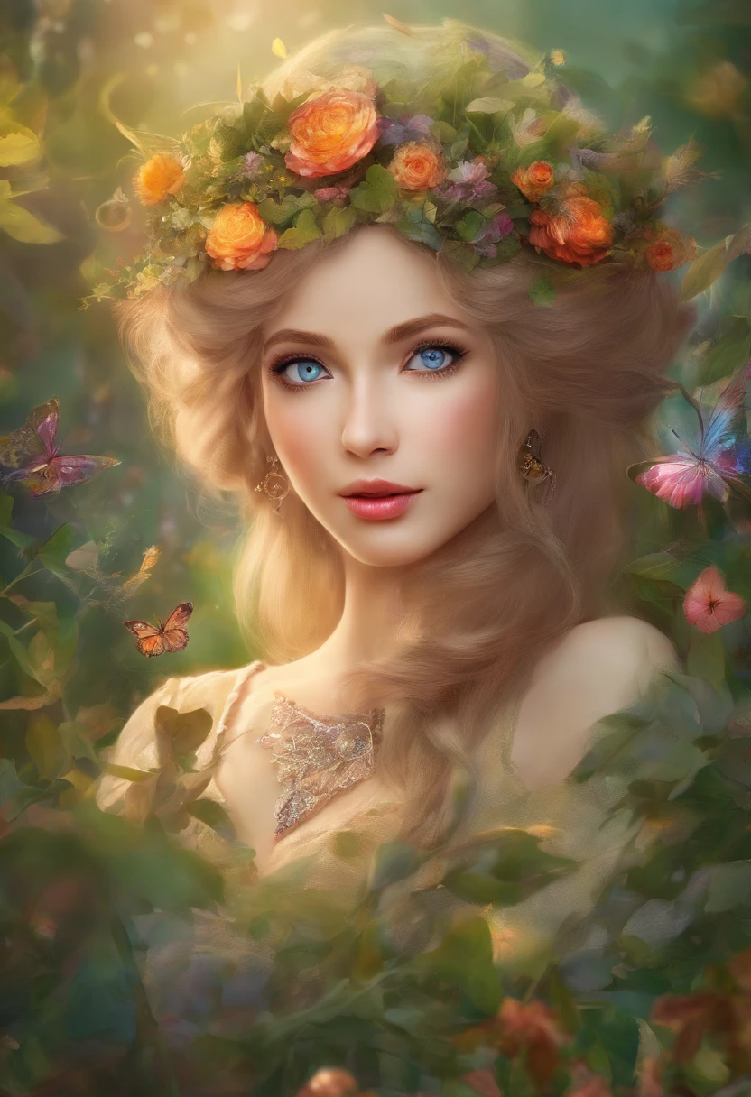 A girl in a garden,medium:illustration,beautiful detailed eyes,beautiful detailed lips,extremely detailed eyes and face,longeyelashes,highres,ultra-detailed,photorealistic,vivid colors,bokeh,portraits,warm tones,soft lighting