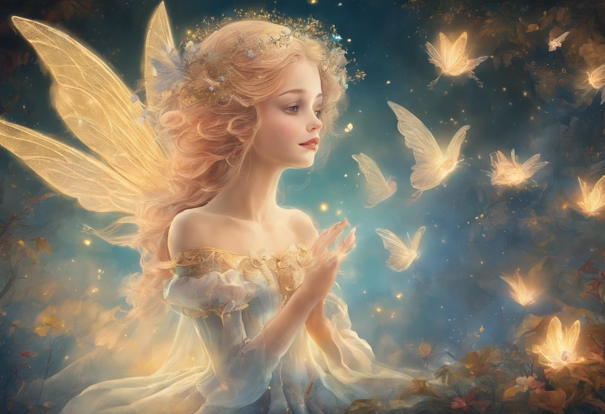 The angei's body glowed with a charming light in the sky