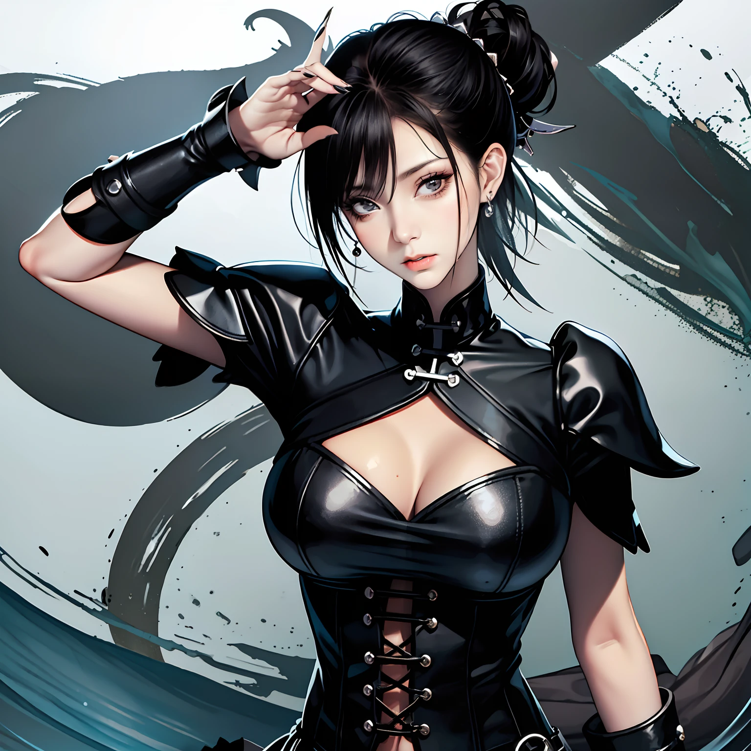 angry looking face,BDSM,Slave,rubber,Black corset,shackle,gargantilha,NSFW,((top-quality、8K、masterpiece:1.3))、Crisp focus:1.2、(layers-Cut、Colossal tits:1.2),Beautiful woman with perfect body shape:1.4、Slender Abs:1.2、a wet body:1.5、Highly detailed facial and skin texture、A detailed eye、二重まぶた,Longhaire、Full body like、seductiv