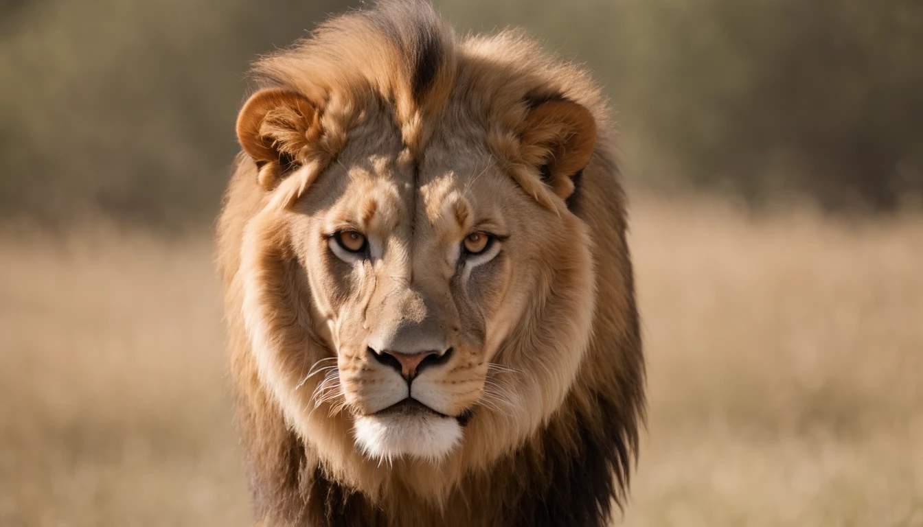 Create a prompt of David next to a very realistic fierce lion in English: "Write a vivid and intense description of David standing courageously next to a fierce, incredibly lifelike lion, capturing the raw power and danger of the moment."