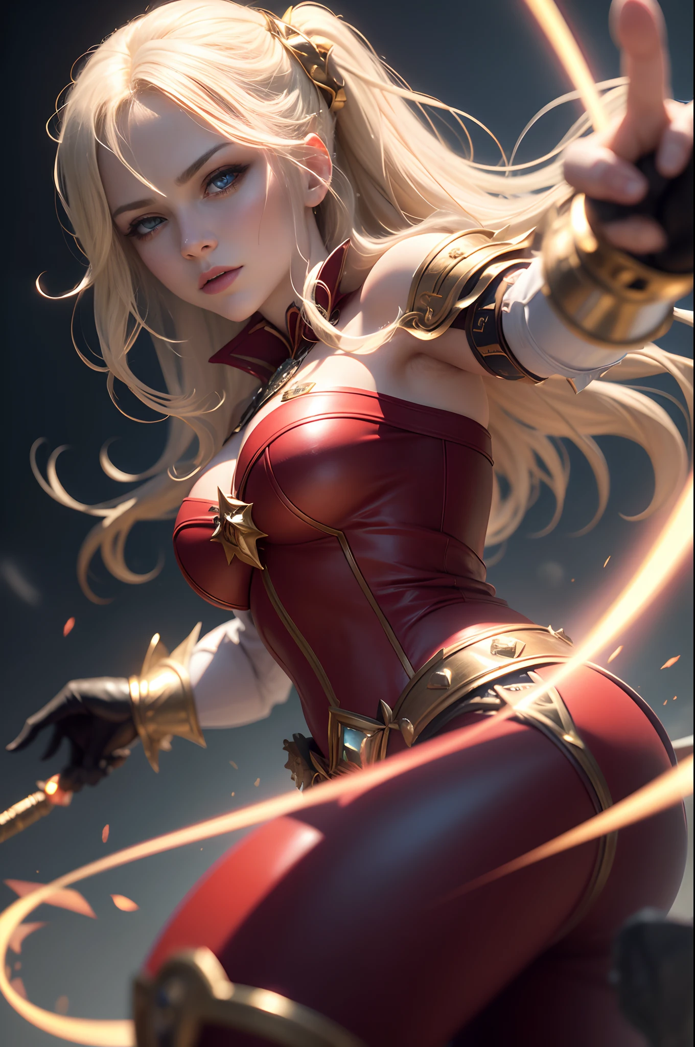 ((Best Quality)), ((masutepiece)), ((Realistic)), Celtic witch, Witch, artistic anatomic hands, Artistic anatomy, Glowing blue eyes, Female face, , Trending on ArtStation, Sharp Focus, studio photo, Intricate details, Very detailed, Detailed eyes, Illustration, Very detailed, Red and Black Witch Costume,Sharp Focus, a digital rendering, Professional, 8K　Beautiful expression　超A high resolution　real looking skin　Colorful effects of magic circles behind,in woods,Super beauty(Jaws like the real thing)