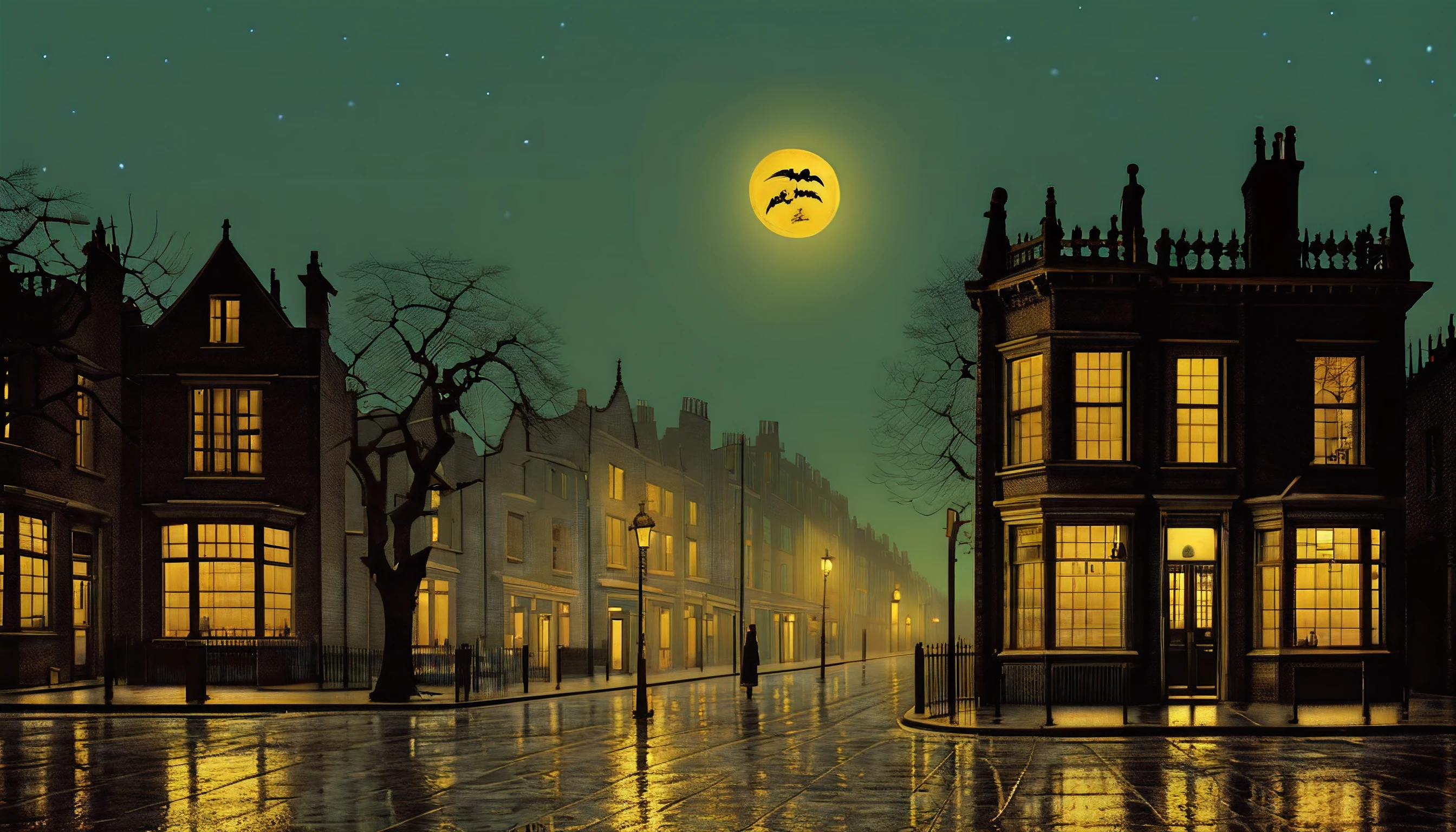 John Atkinson Grimshaw style halloween night