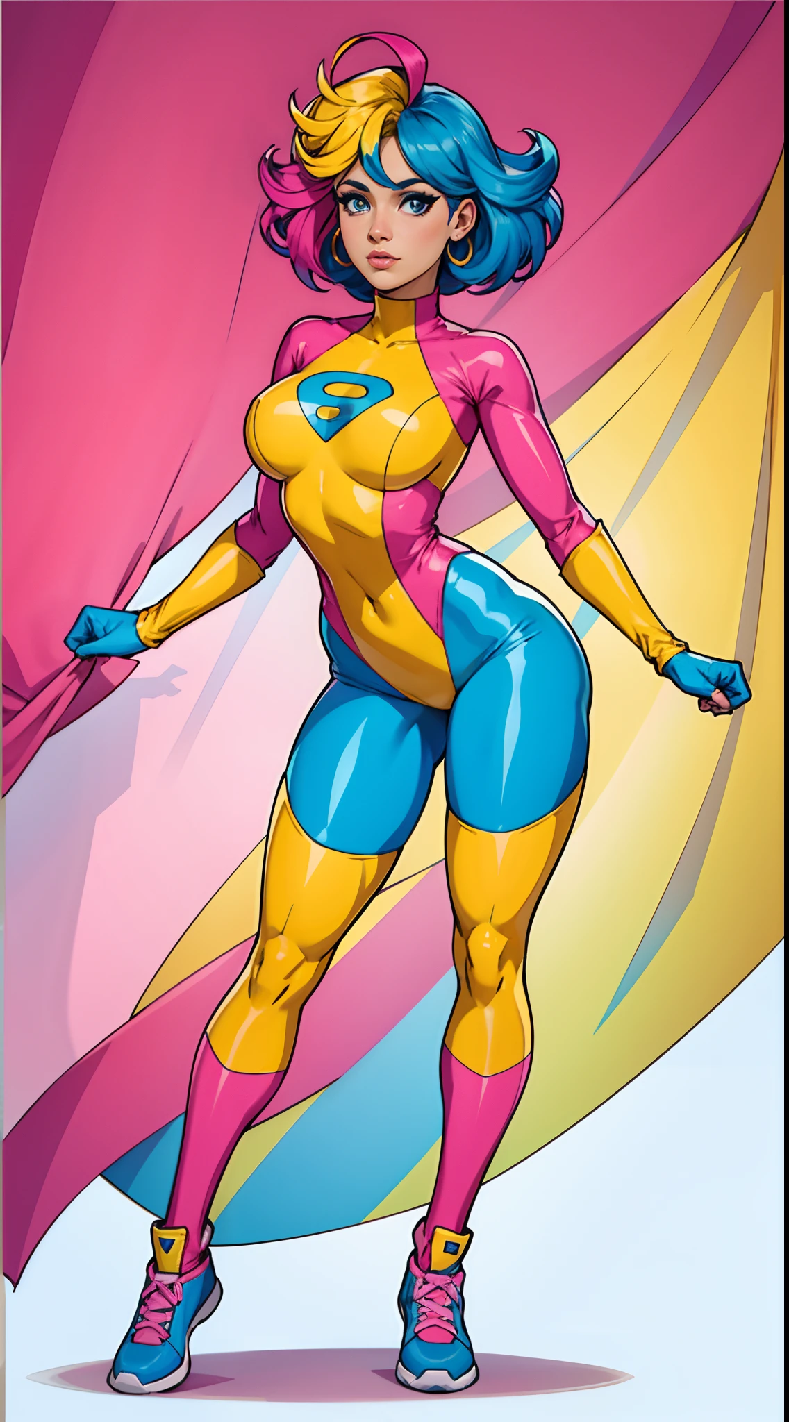 Woman pansexual super hero pink yellow and blue clothes from pansexuality pansexual flag Full body