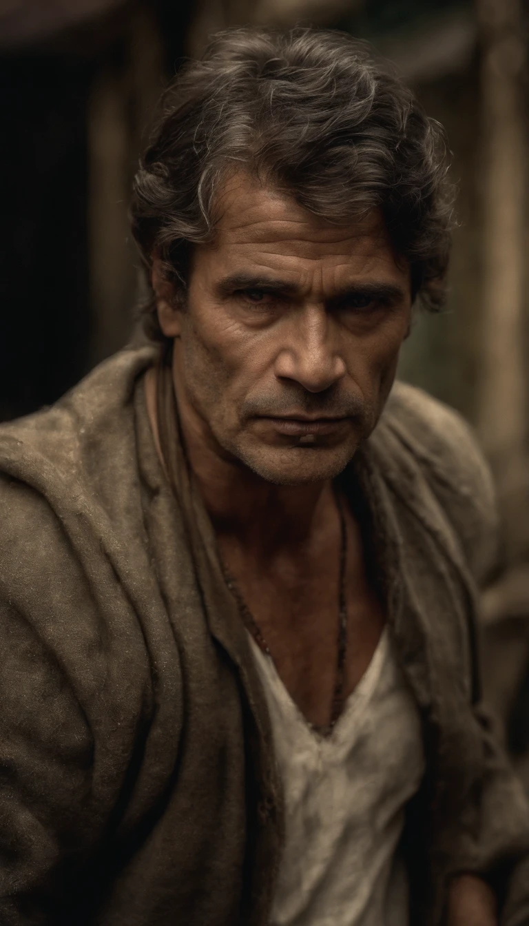 Homem em chuva dinheiro, oil painting, pinceladas duras, dramatic lighting, intense expression, Olhos determinados, segurar punhos, suor escorrendo pelo rosto, terno enrugado, Broken streams, Crumbling dollar bills, Chart of the crumbling stock market, Smoke rises in the background, preto e branco com um toque de ouro, Realismo. (best quality, alta resolução, ultra-detalhado), (Realistic:1.37), profissional, vivid colors.