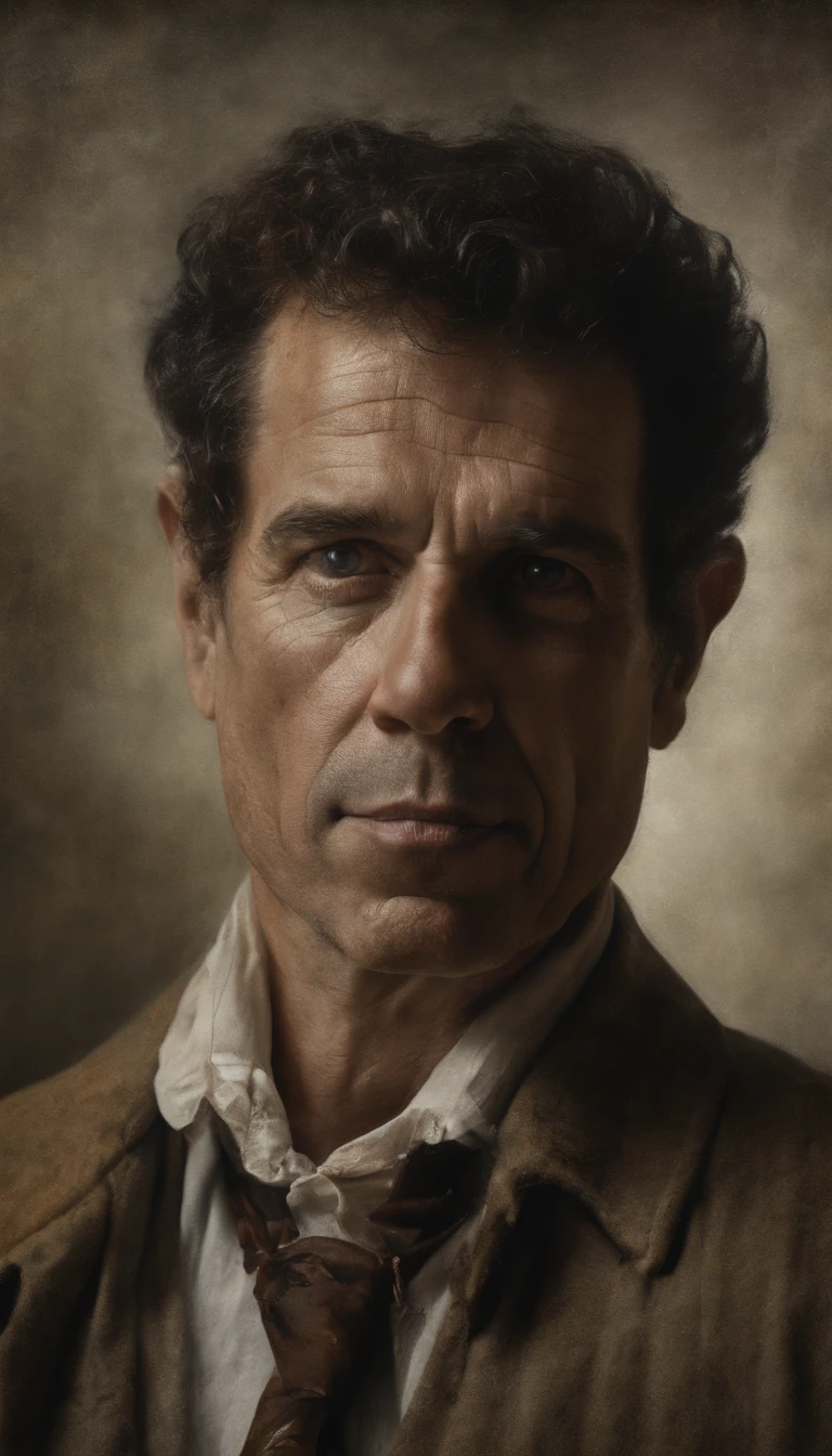 Homem em chuva dinheiro, oil painting, pinceladas duras, dramatic lighting, intense expression, Olhos determinados, segurar punhos, suor escorrendo pelo rosto, terno enrugado, Broken streams, Crumbling dollar bills, Chart of the crumbling stock market, Smoke rises in the background, preto e branco com um toque de ouro, Realismo. (best quality, alta resolução, ultra-detalhado), (Realistic:1.37), profissional, vivid colors.