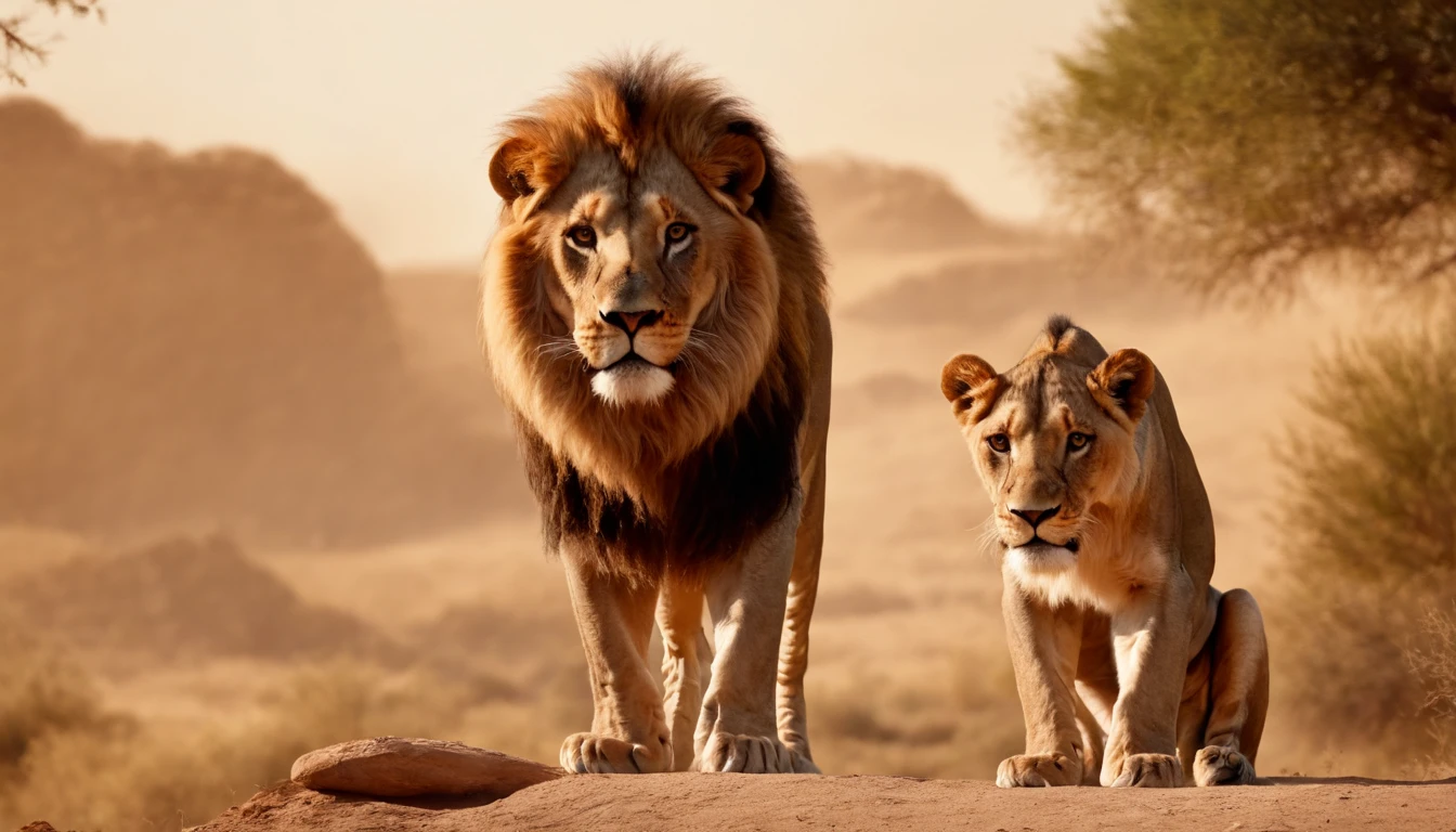 An ultra-realistic scene of two lions fighting fiercely over a ladybug in the African savannah. Both animals are injured, with blood and scars covering their bodies, highlighting the power and ferocity of their claws and teeth. The background shows the arid, golden landscape of Africa, with sparse vegetation under a clear blue sky. The intensity and brutality of the fight is vividly captured, emphasizing the primal strength of the lions.
"size": "1024x102