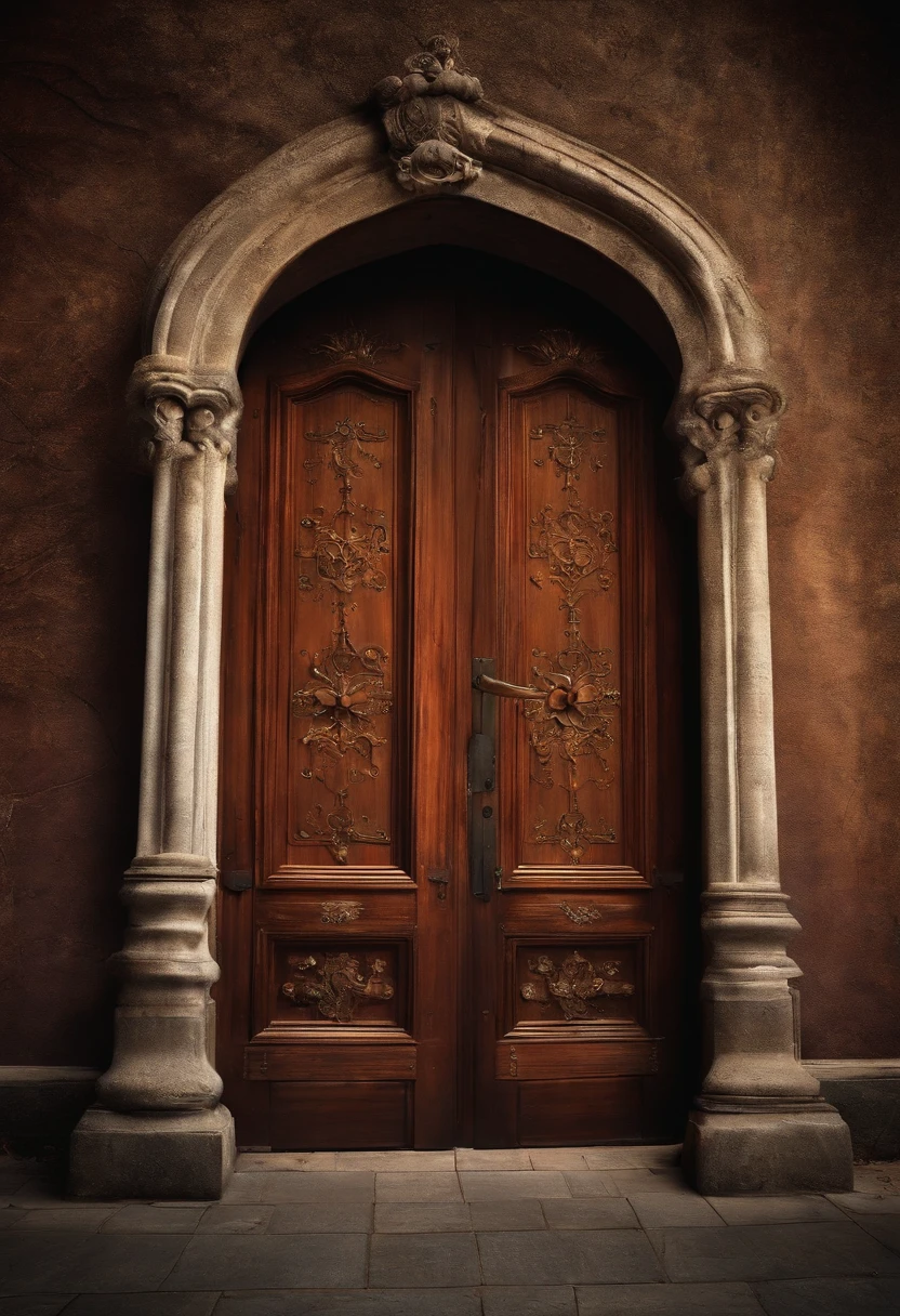 represent an anxious door made with dark wood