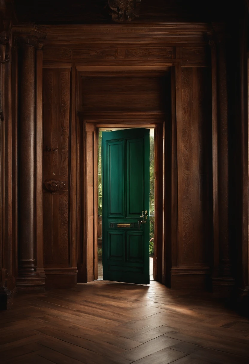 represent an anxious door made with dark wood