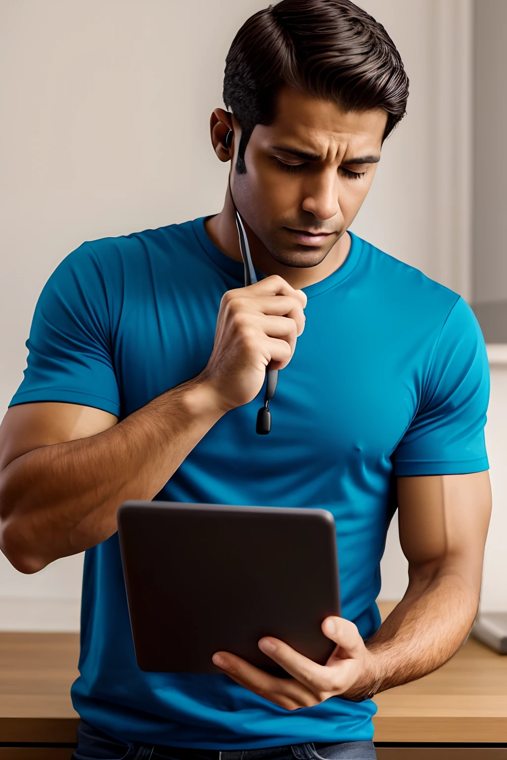 Homem olhando para o celular, concentrado
