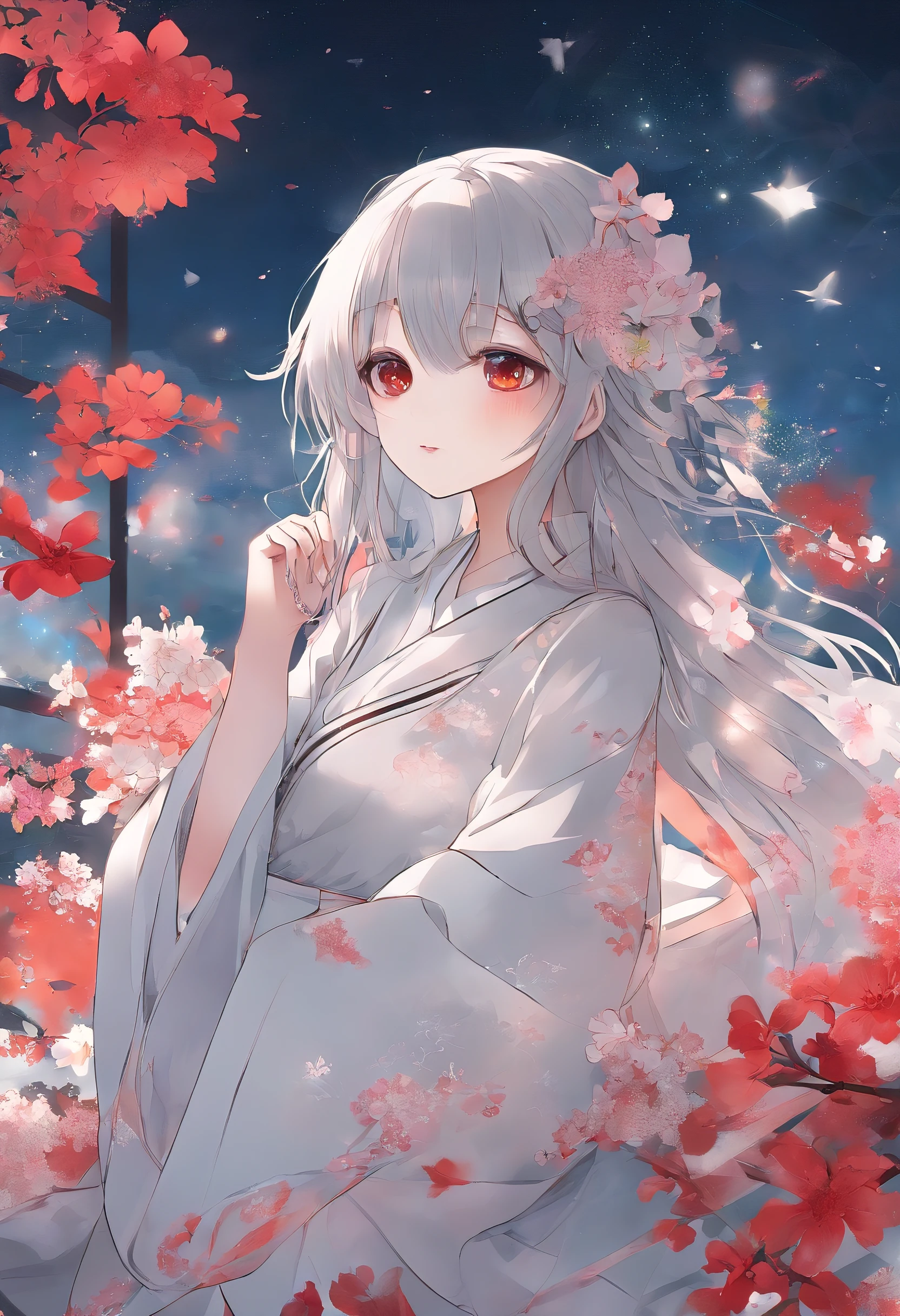 Best quality at best, 超高分辨率, hyper HD,Two young girls,komono,Hanfu,Noble,full bodyesbian,Look at the stars,Imagine the future,Blue pupil,Lori huge breasts cleavage,big breasts beautiful, Dark Gothic suit, adolable,He has two ghost dolls on his hands , full bodyesbian, smiling at me, red eyes, Flower pupils, Sweet, big breasts beautiful, adolable, care, is shy