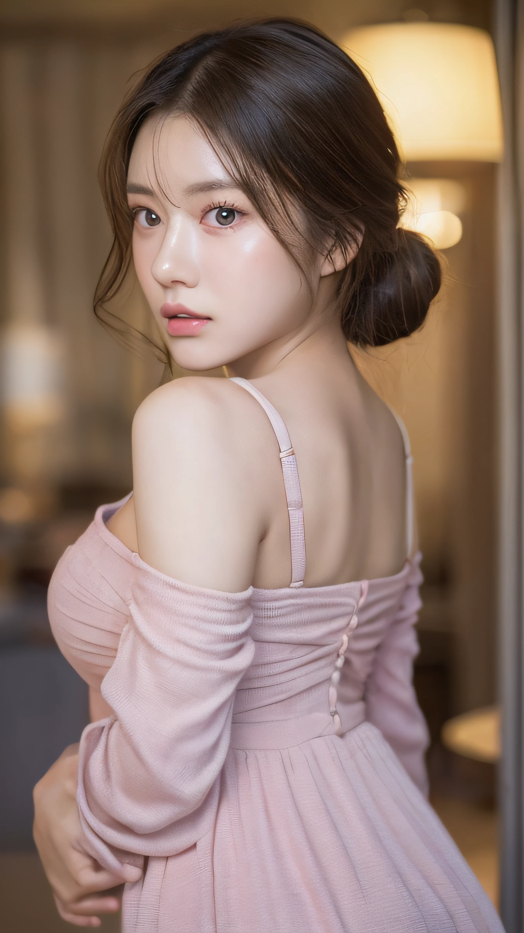 ((masterpiece:1.4, best quality)), ((masterpiece, best quality)), (photo realistic:1.4), professional lighting, physically-based rendering, very cute, big eyes, extremely detailed eyes and face, eyes with beautiful details, (beautiful japanese girl:1.05), face focus, from behind,