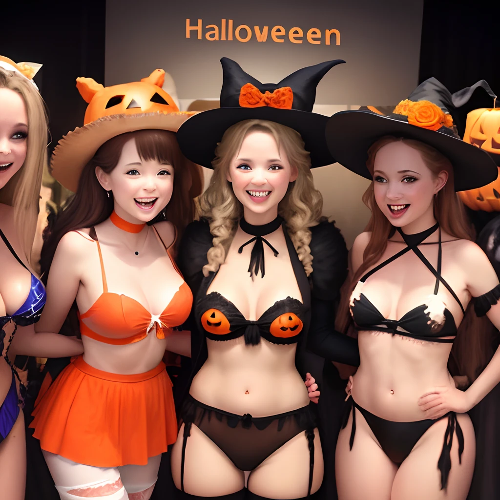 A dozen women each in different popular Halloween costumes